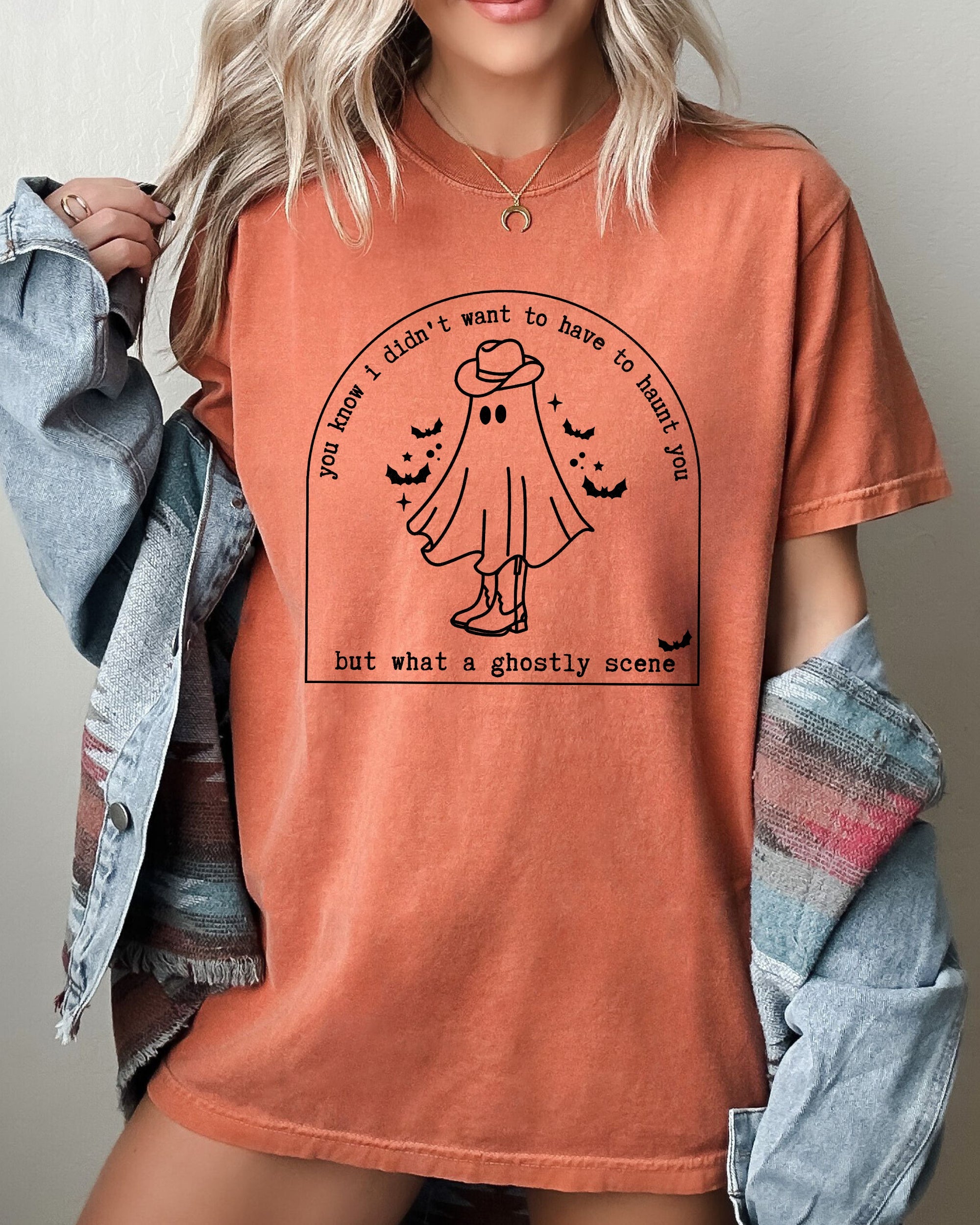 Ghostly Scene Ghosts Skeleton Witch Skull Spooky Meme Halloween Costume Comfort Colors Tee