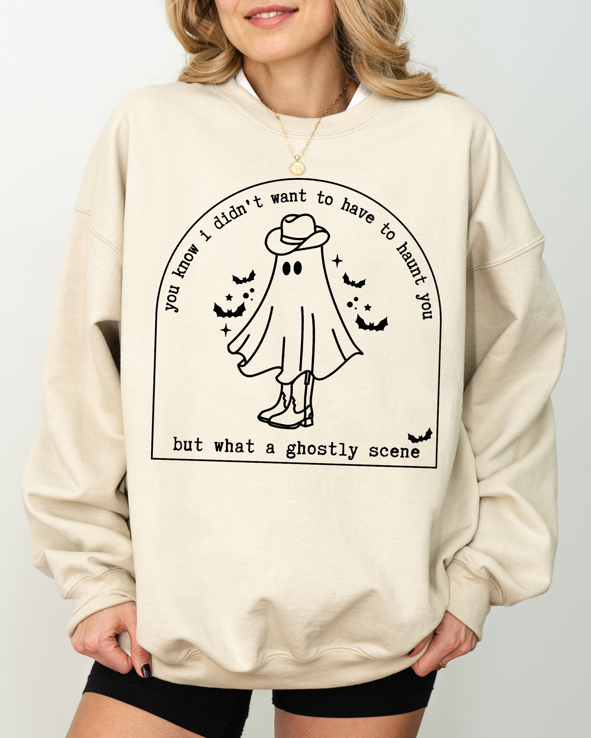 Ghostly Scene Cute Ghost Skeleton Witch Skull Spooky Meme Halloween Costume Sweatshirt