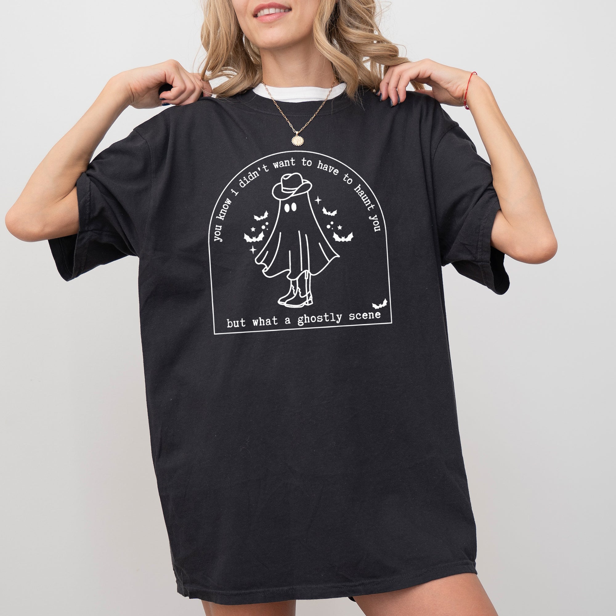 Ghostly Scene Ghosts Skeleton Witch Skull Spooky Meme Halloween Costume Comfort Colors Tee