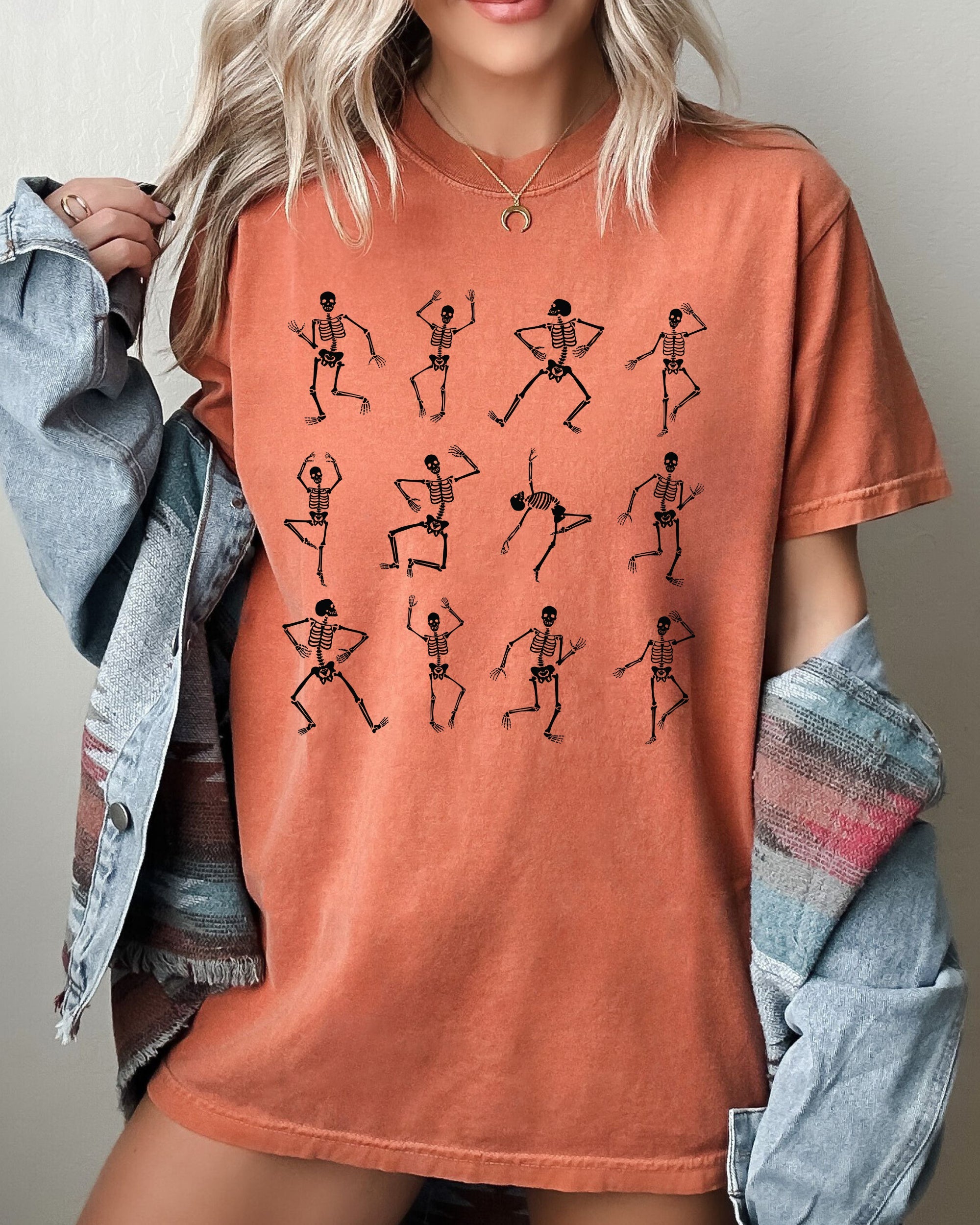 Mini Dancing Skeletons Ghost Western Witch Skull Vintage Meme Halloween Costume Comfort Colors Tee