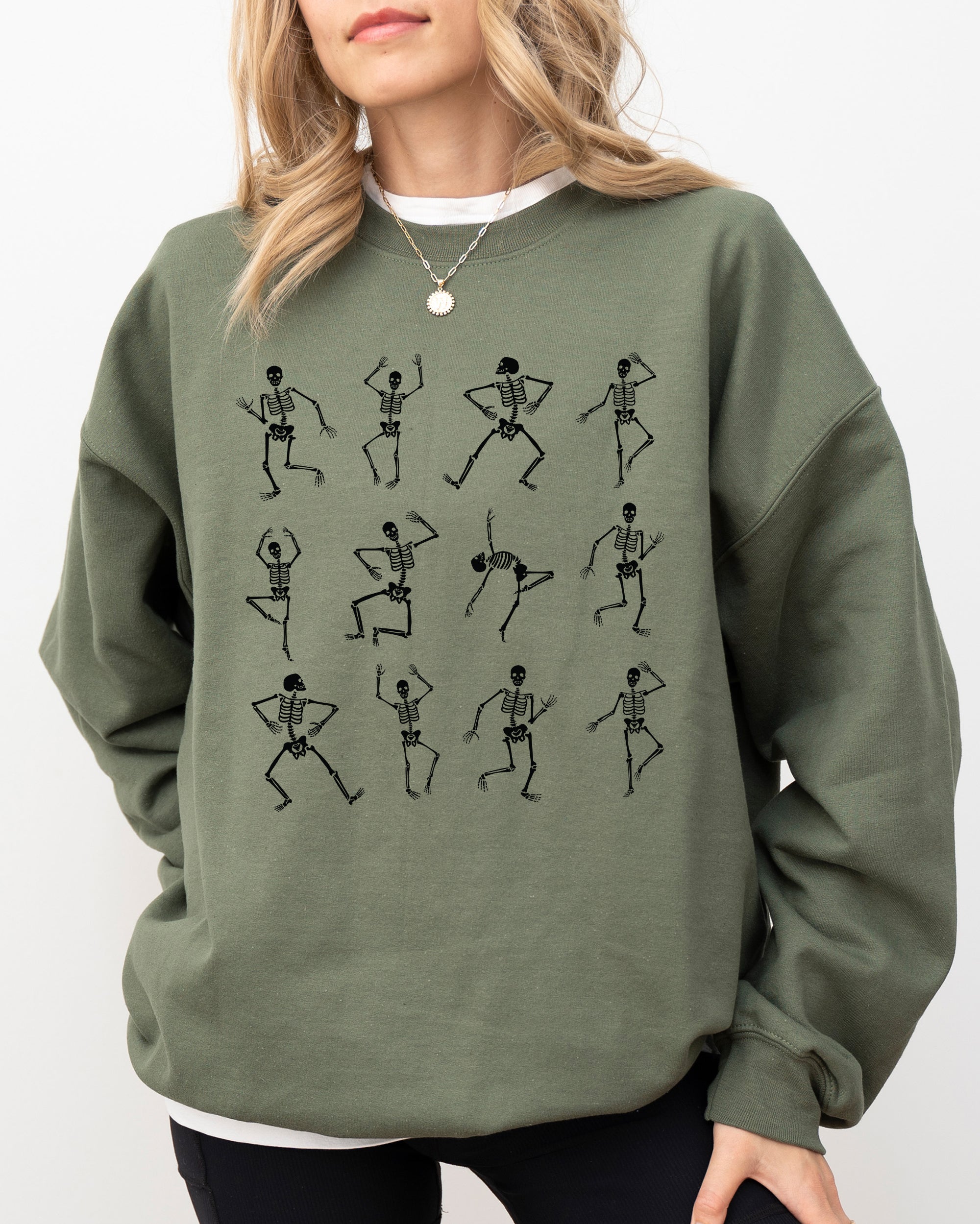 Mini Dancing Skeletons Ghost Western Witch Skull Halloween Costume Parade Night Sweatshirt