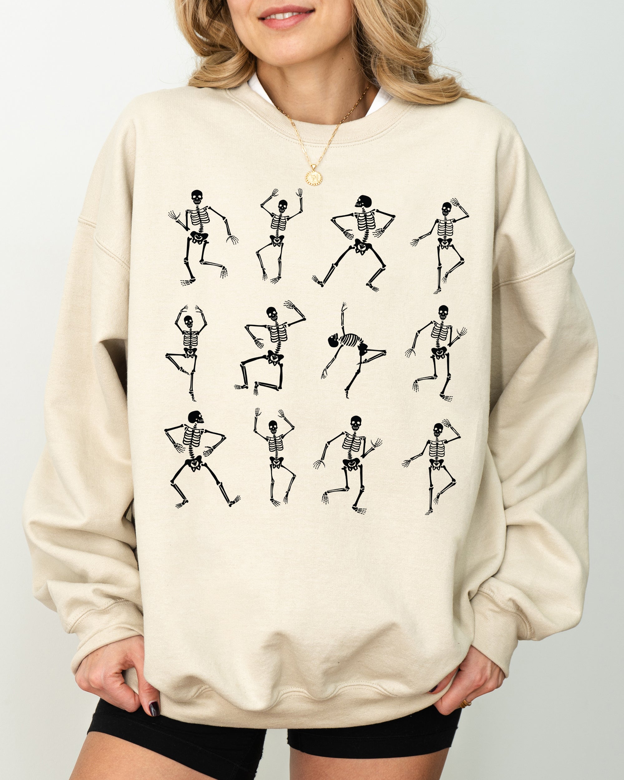 Mini Dancing Skeletons Ghost Western Witch Skull Halloween Costume Parade Night Sweatshirt