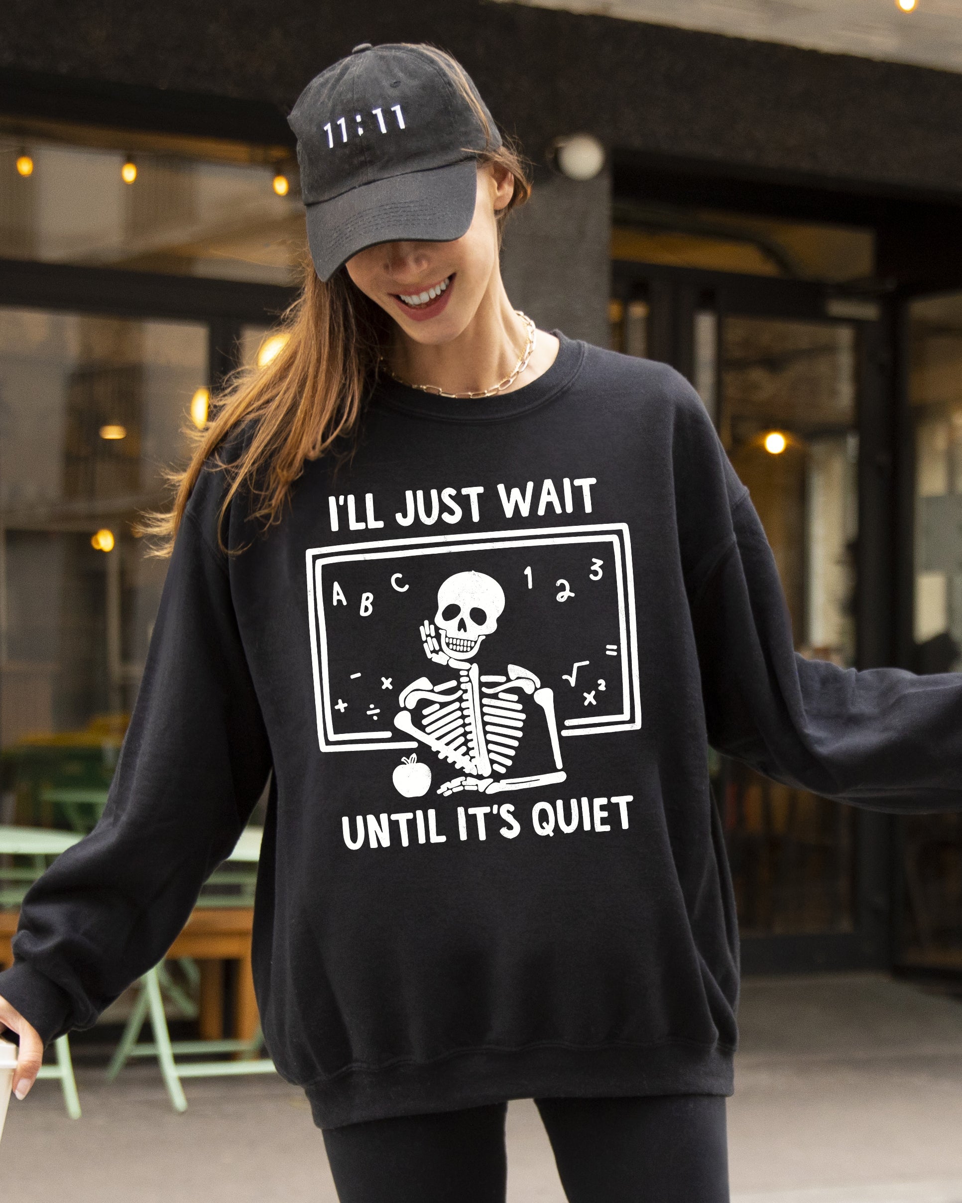 I'll Just Wait Teacher Skeleton Ghost Western Witch Skull Halloween Aesthetic Meme Sweatshirt