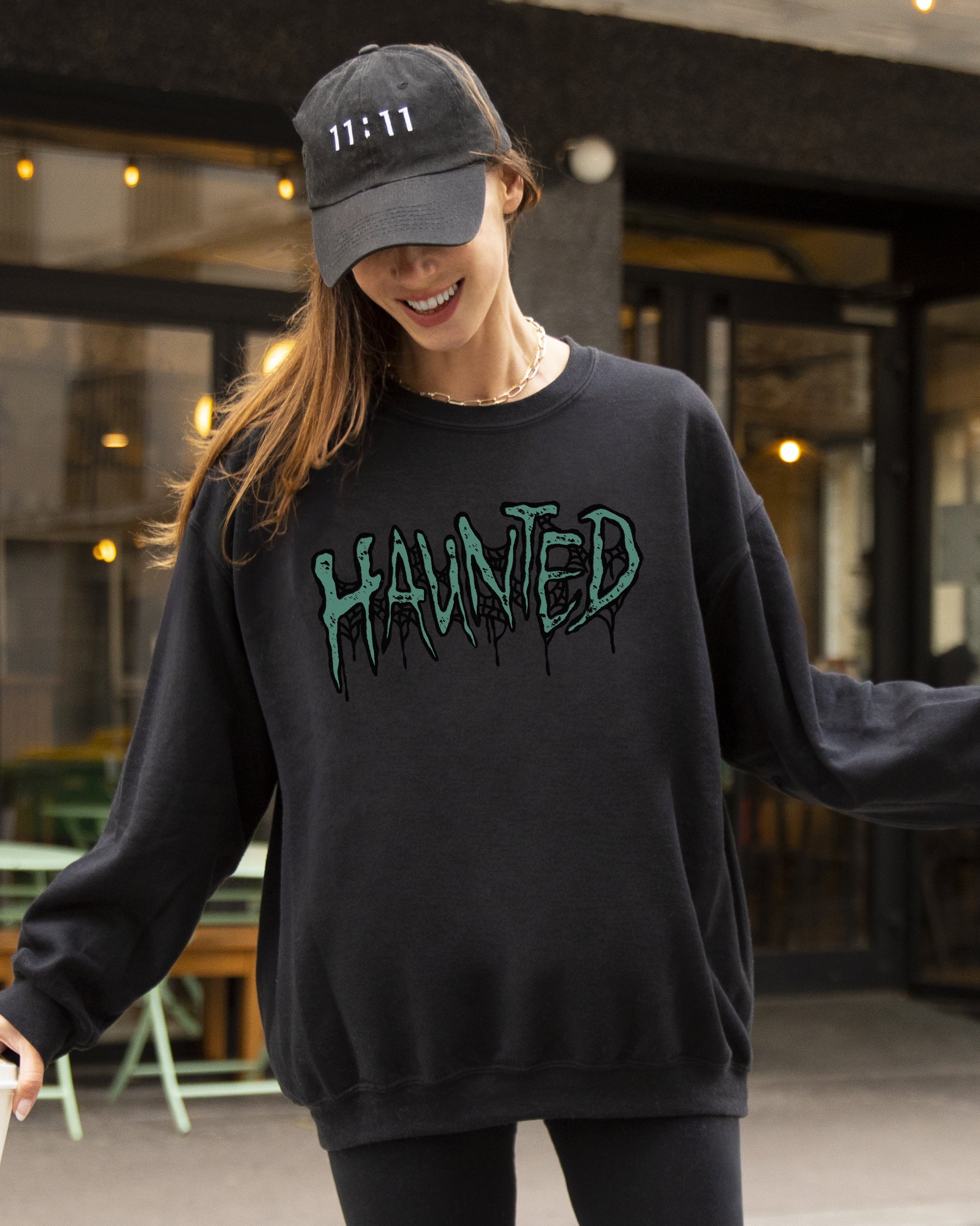 Haunted Skeleton Ghost Western Witch Skull All Hallows' Eve Halloween Costume Graphic Sweatshirt