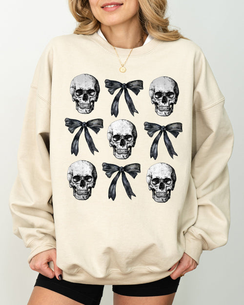 Bows and Skulls Skeleton Ghost Western Witch Meme Halloween Aesthetic Sweatshirt