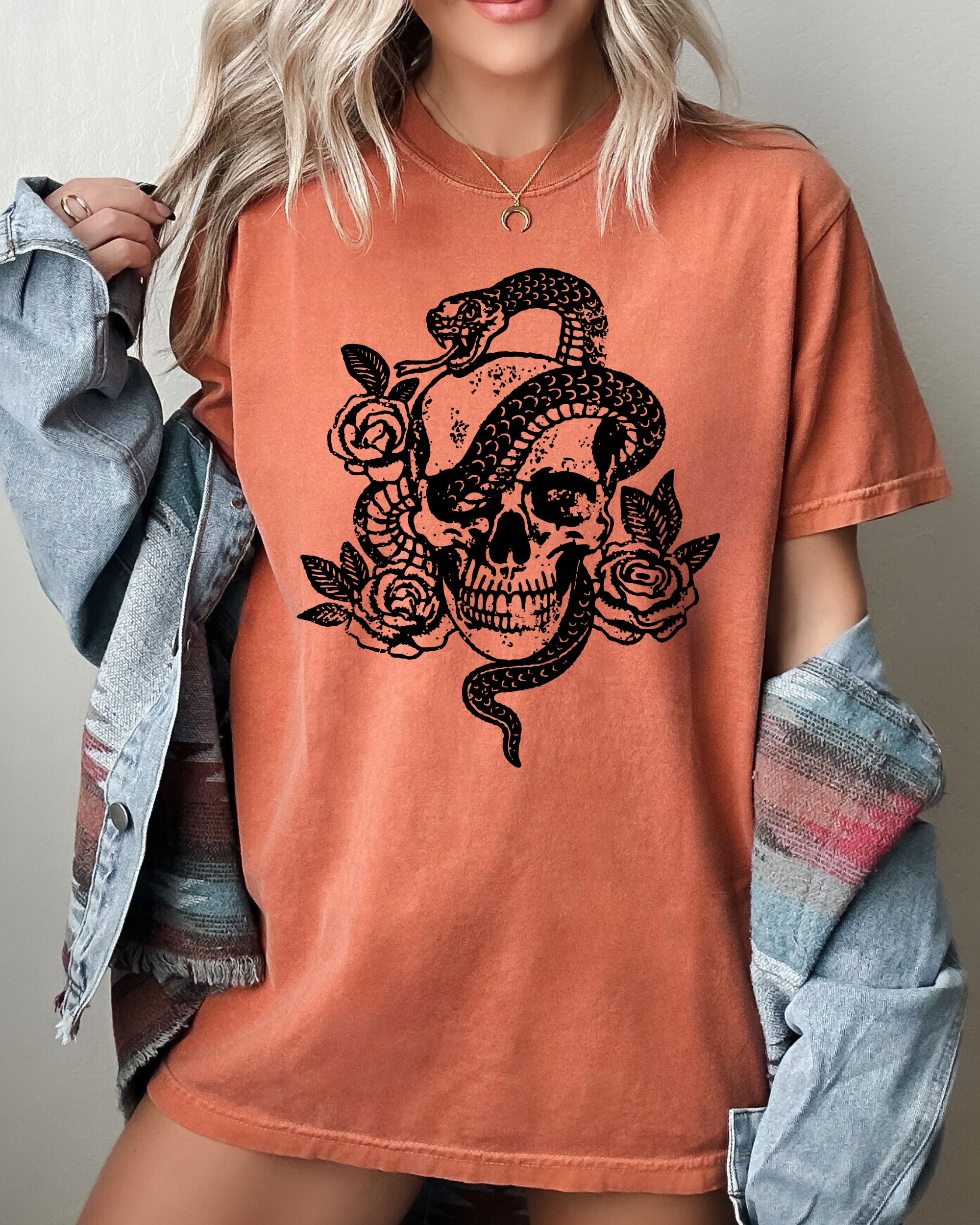 Skull Roses Snake Skeleton Ghost Western Witch Meme Halloween Costume Comfort Colors Tee