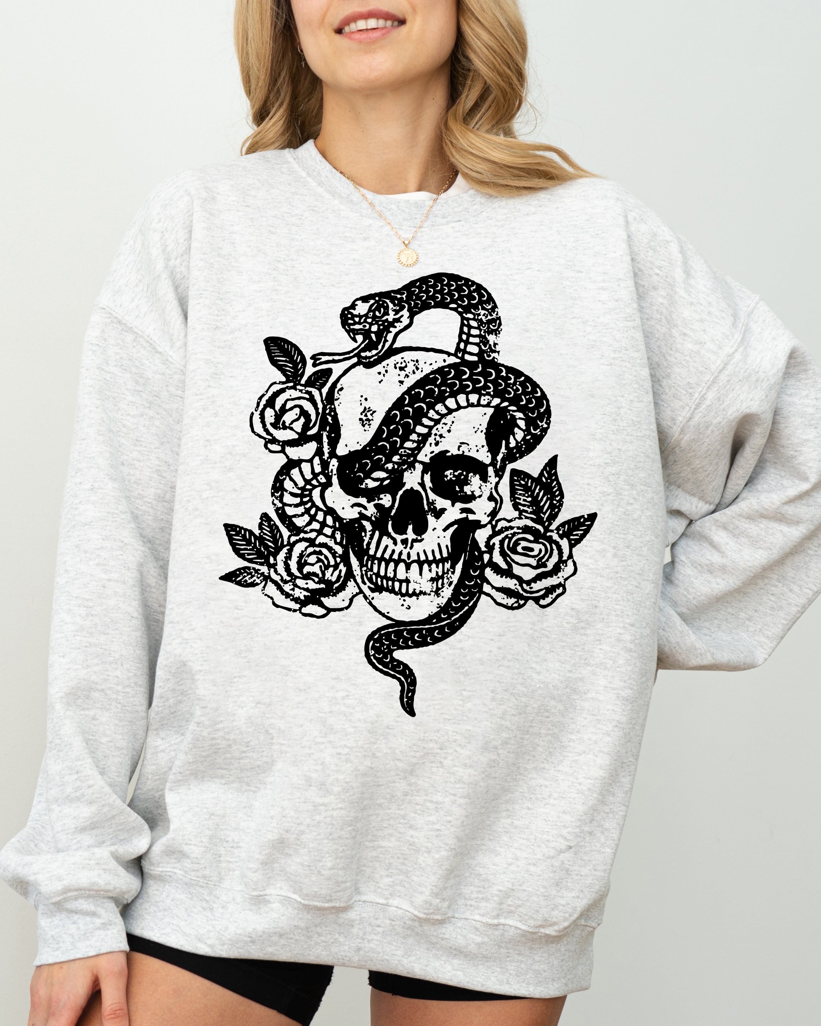 Skull Roses And Snakes Skeleton Ghost Western Witch Meme Collection Edition Sweatshirt