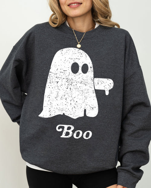 Boo Thumb Ghost Spooky Skeleton Witch Halloween Meme Western Aesthetic Sweatshirt