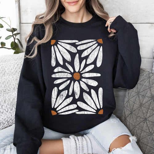 Boho Daisy Floral Bohemian Garden Print Soft Cotton-Polyester Premium Comfort Sweatshirt
