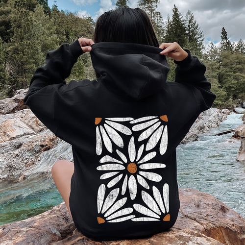Boho Daisy Floral Dreamscape Vintage Garden Illustration Watercolor Style Graphic Hoodie