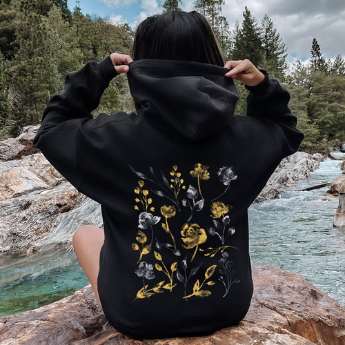 Botanical Pattern Floral Outlines Flower Nature Inspired Garden Sketch Edition Collection Hoodie
