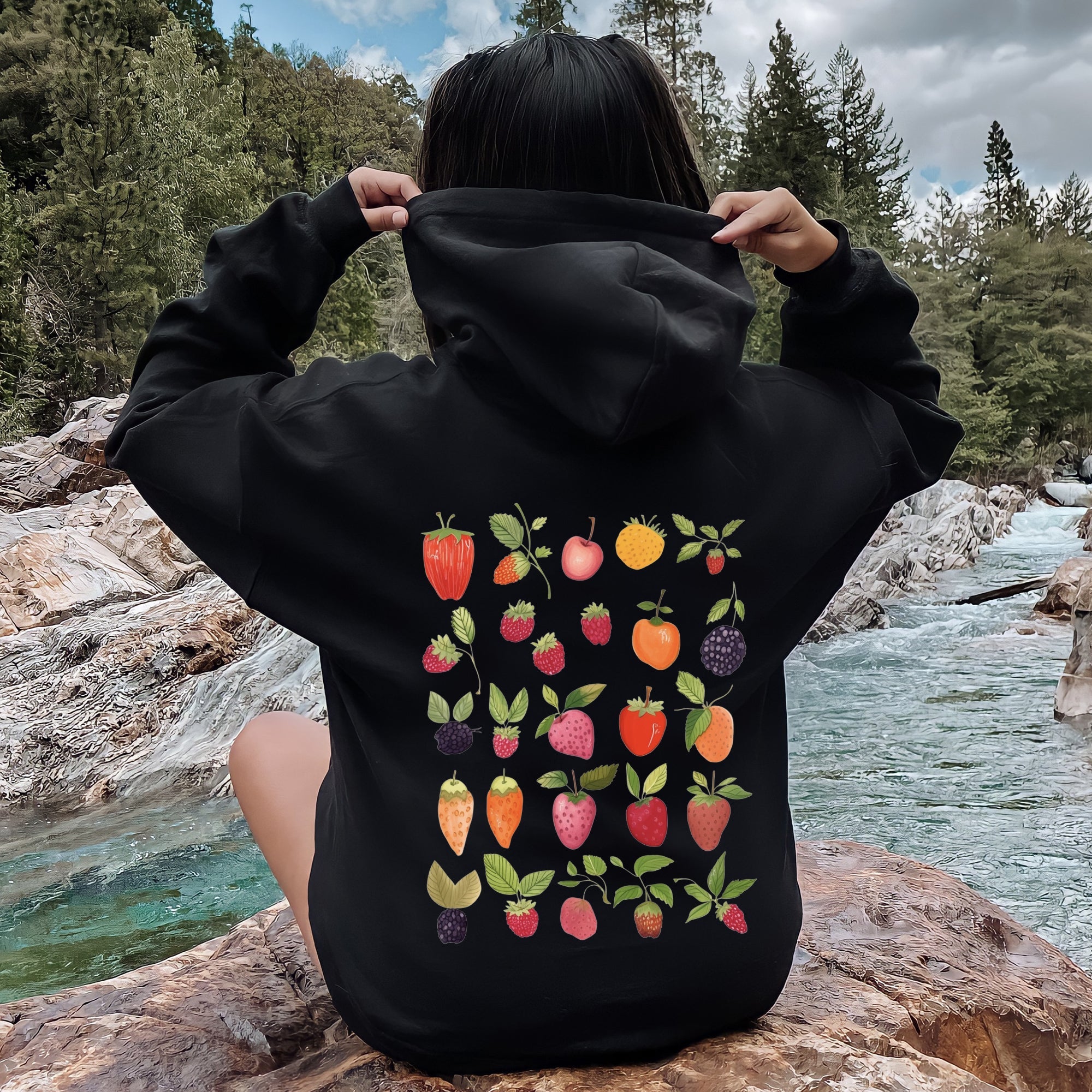 Fruity Delight Colorful Berries Illustrated Graphic Artwork Collection Edition Hoodie