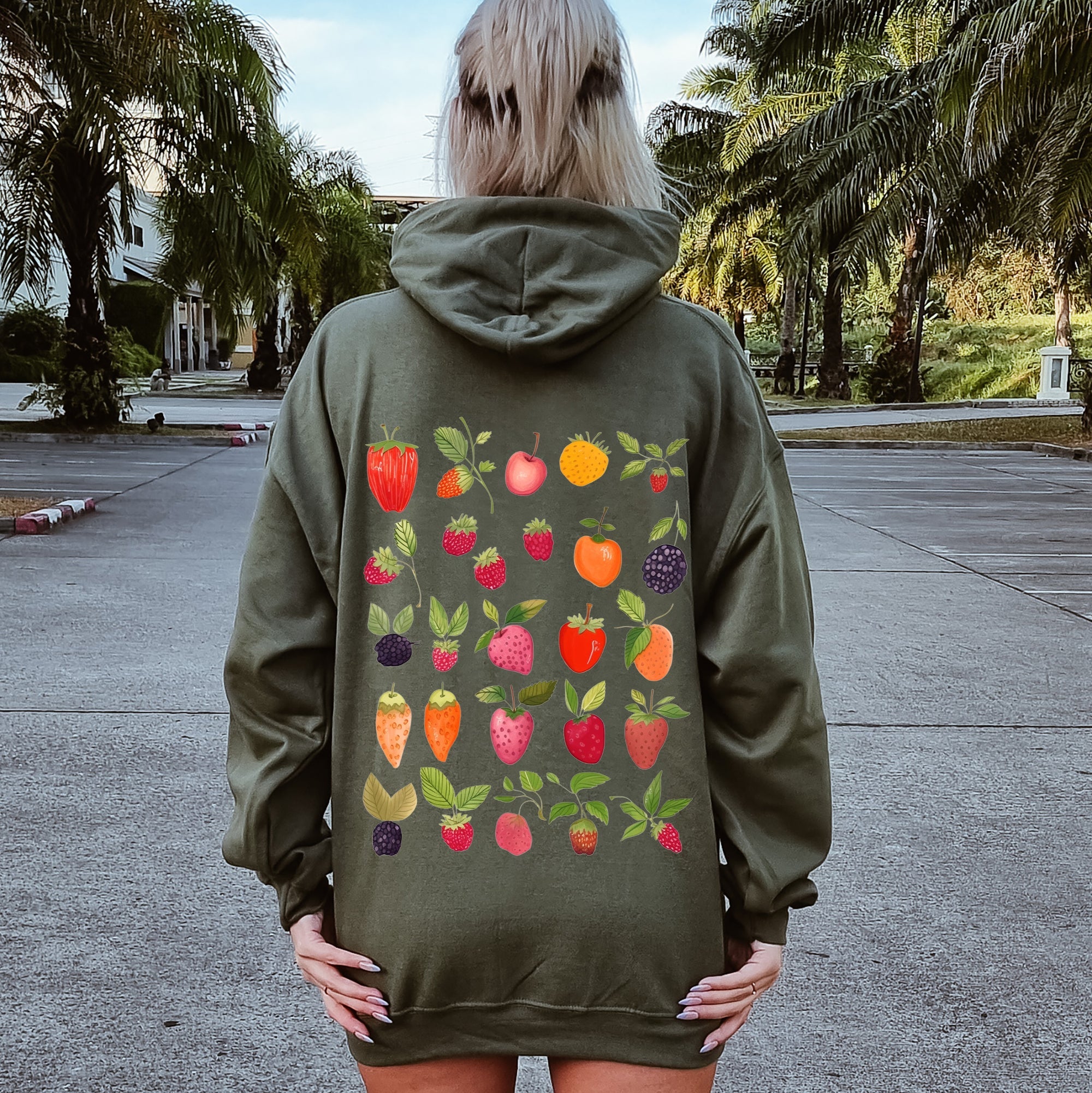 Fruity Delight Colorful Berries Illustrated Graphic Artwork Collection Edition Hoodie