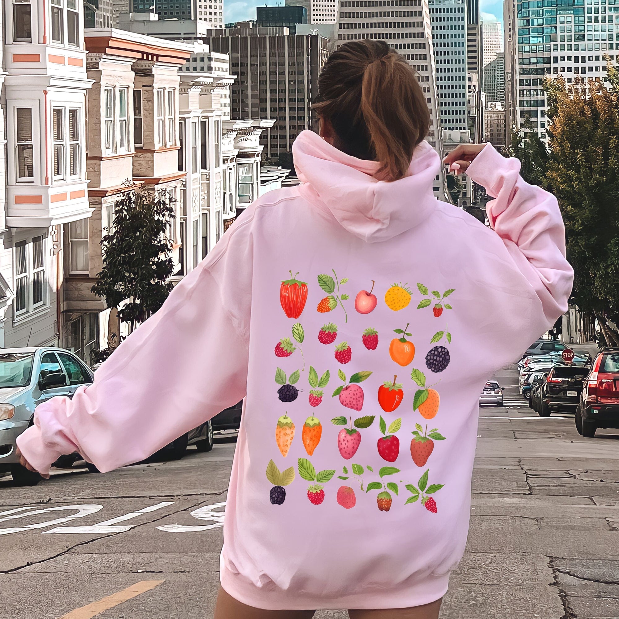 Fruity Delight Colorful Berries Illustrated Graphic Artwork Collection Edition Hoodie