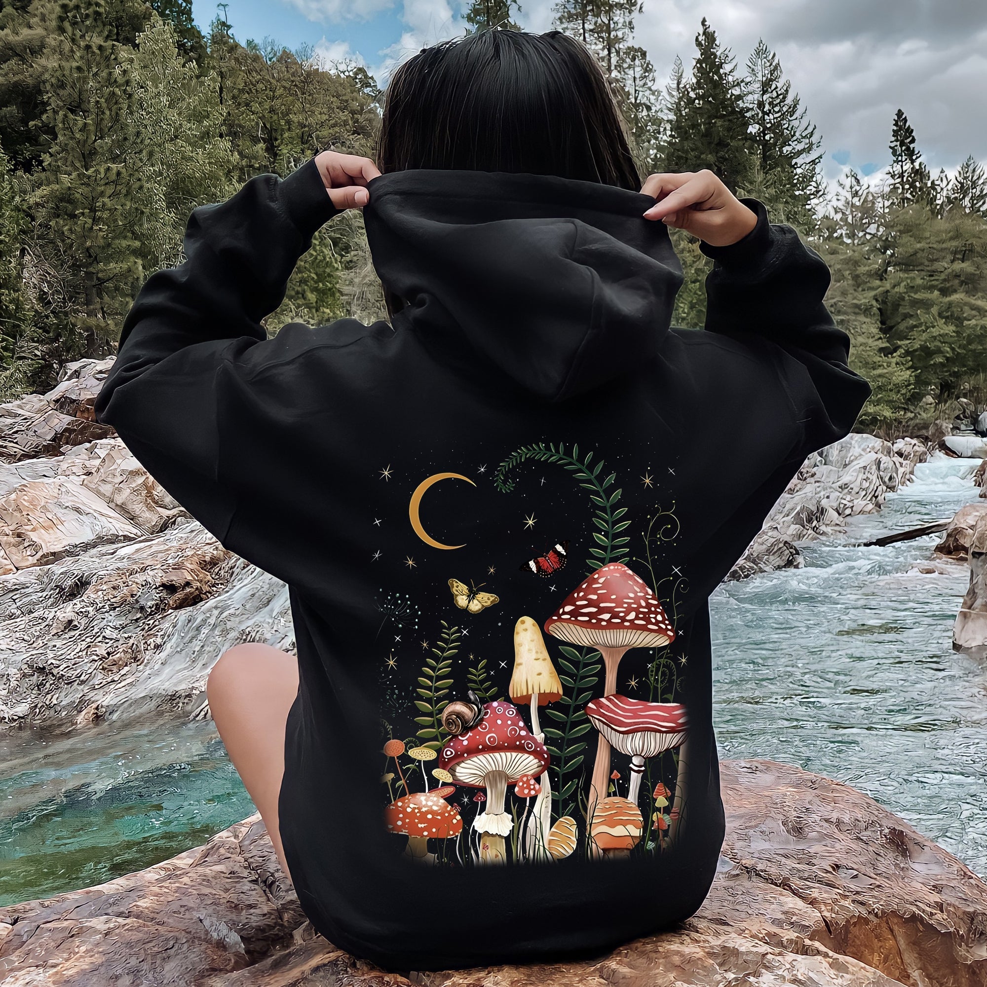 Mystical Mushroom Forest Enchanted Night Sky Mushrooms Dreamscape Woodland Garden Rituals Hoodie