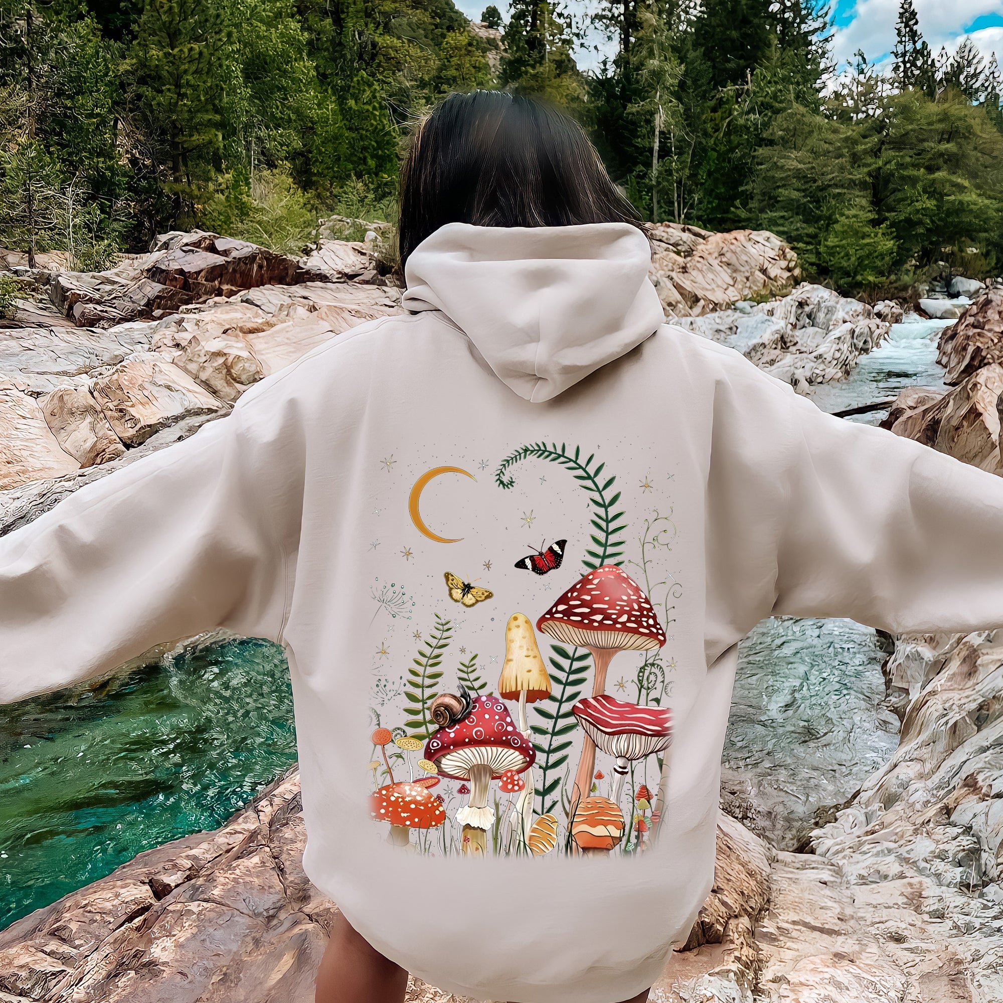 Mystical Mushroom Forest Enchanted Night Sky Mushrooms Dreamscape Woodland Garden Rituals Hoodie
