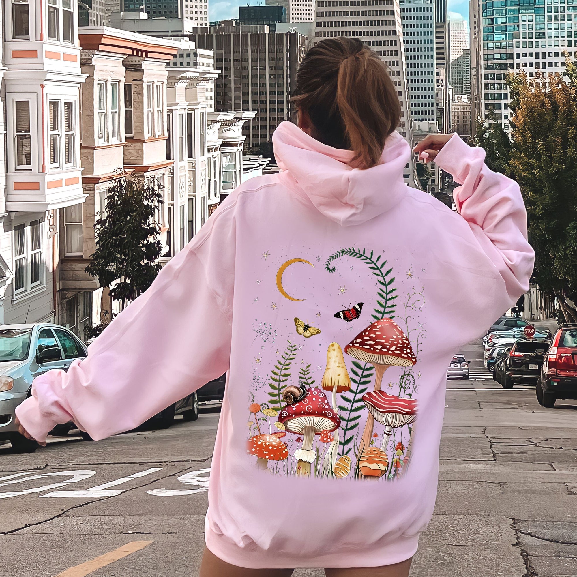 Mystical Mushroom Forest Enchanted Night Sky Mushrooms Dreamscape Woodland Garden Rituals Hoodie