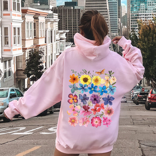 Bright Pressed Flowers Graphic Hoodie