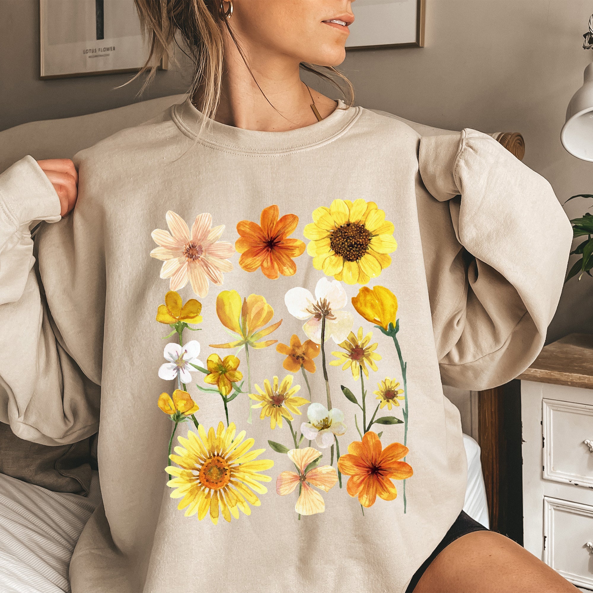 Sunflower Sunshine Radiant Field Of Golden Petals Illustration Sunlit Day Graphic Sweatshirt