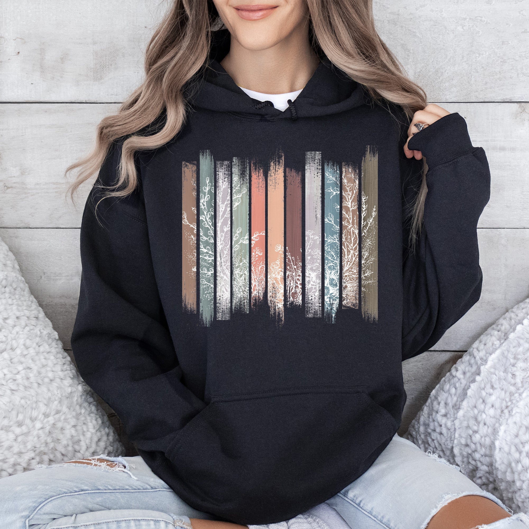 Meadow Vines And Flowers Nature Botanical Stripes Garden Edition Studio Graphic Hoodie
