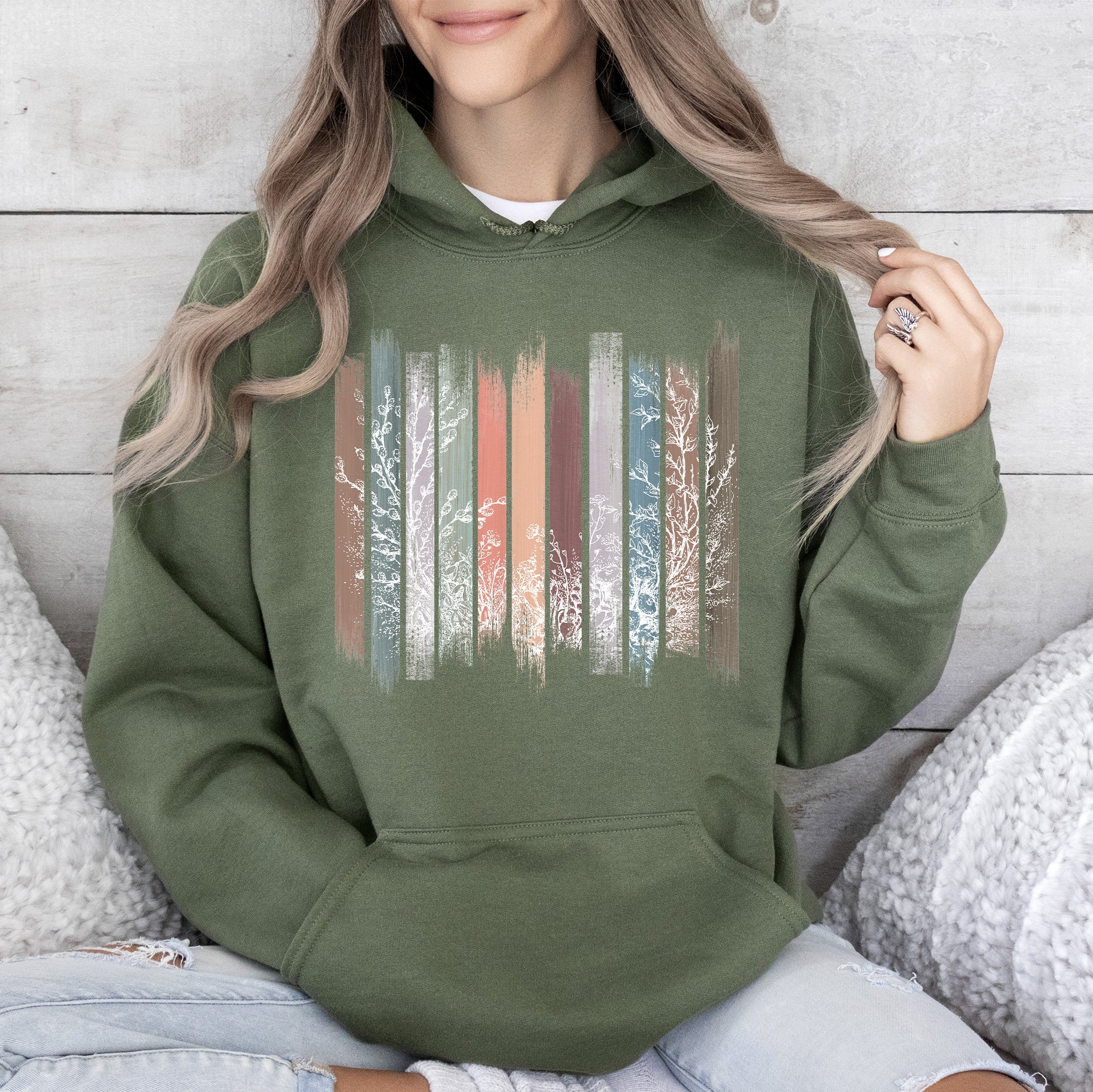 Meadow Vines And Flowers Nature Botanical Stripes Garden Edition Studio Graphic Hoodie