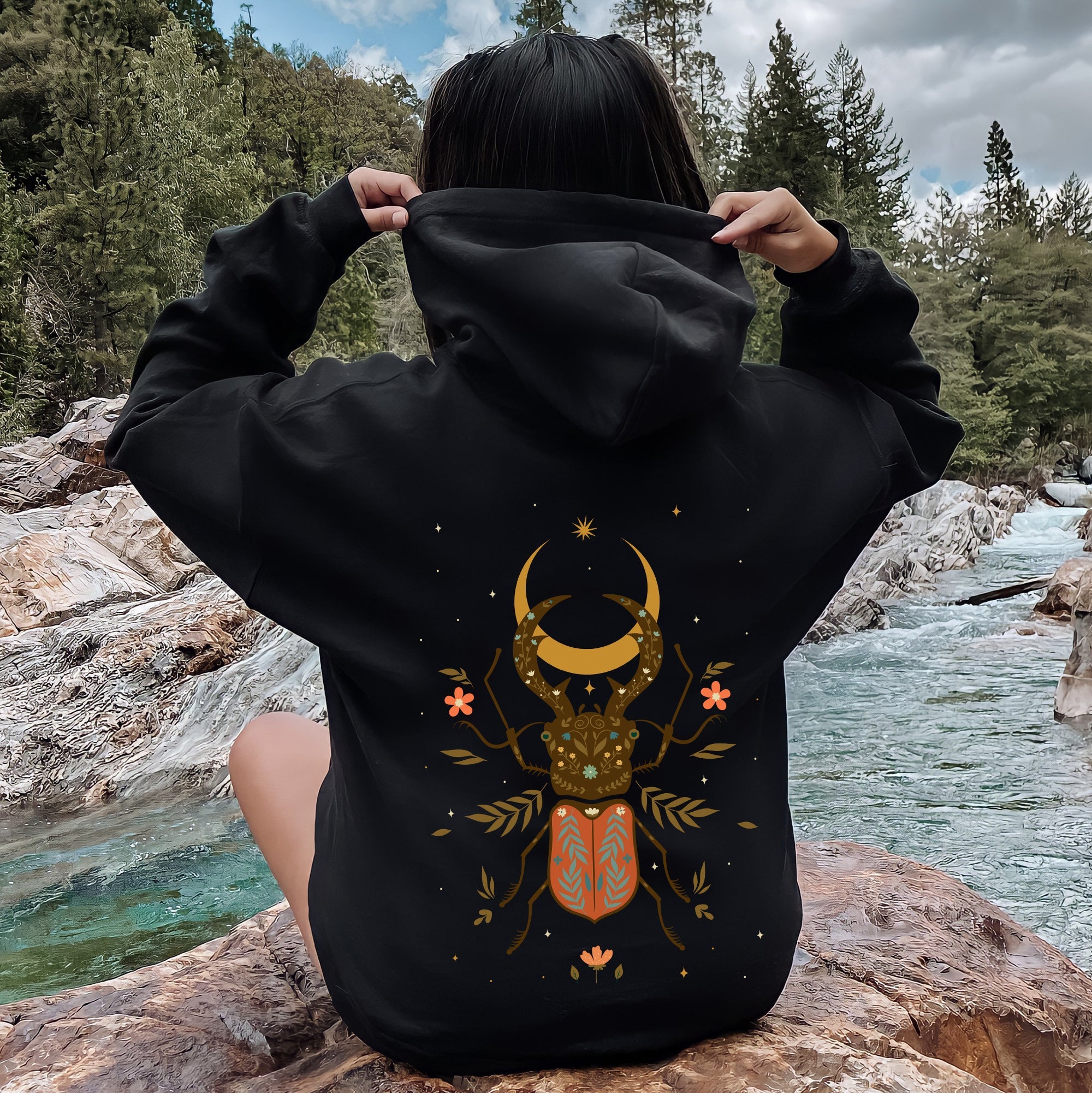 Mystical Animal Fern Botanical Floral Forest Spirit Illustration Artwork Inspired by Night Garden Hoodie