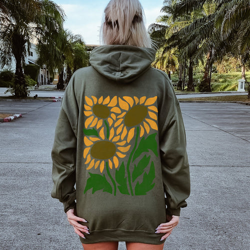 Boho Sunflowers Retro Floral Vintage Bohemian Garden Sunset Graphic Pattern Hoodie