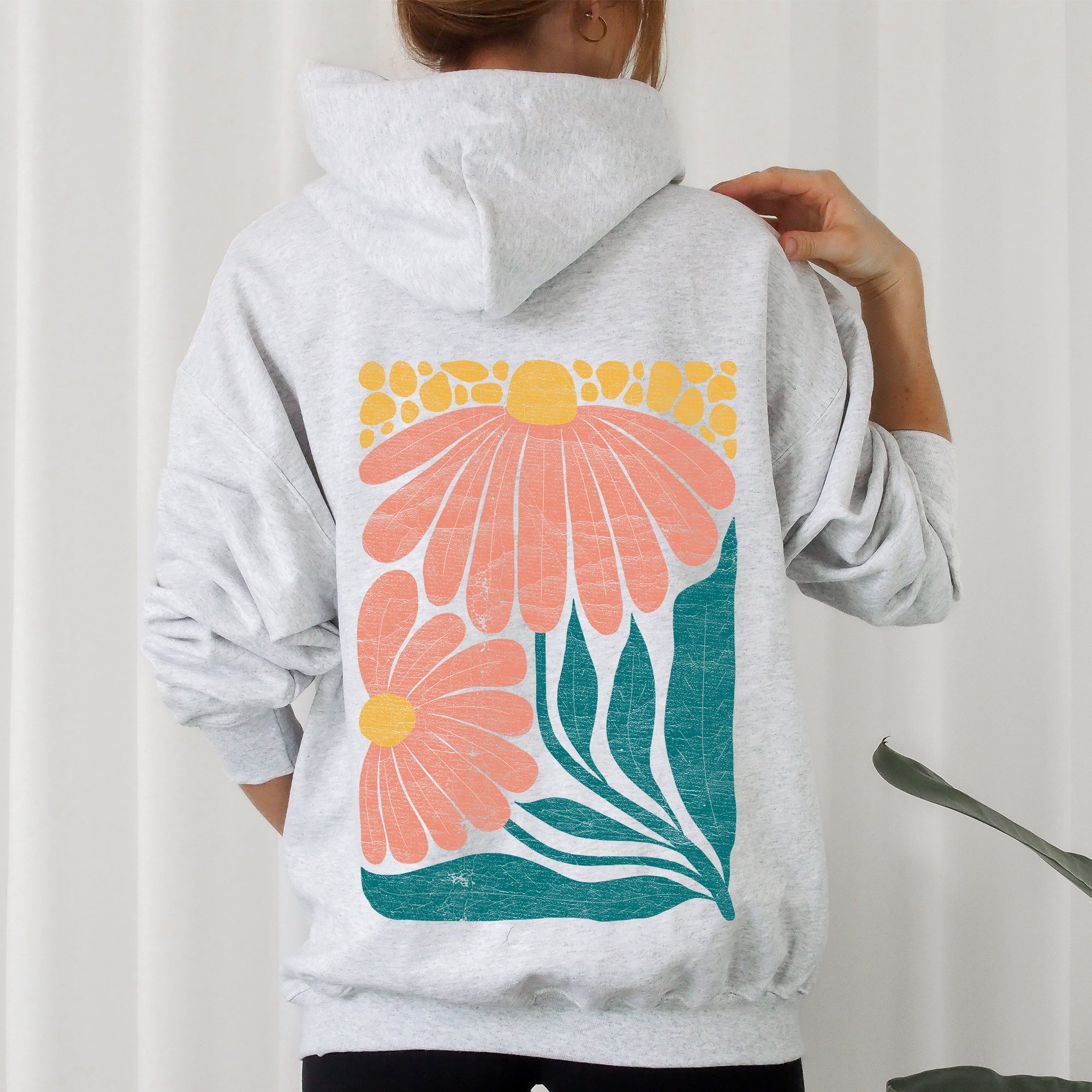 Colorful Daisies Art Nouveau Floral Design Decorative Botanical Illustration Hoodie