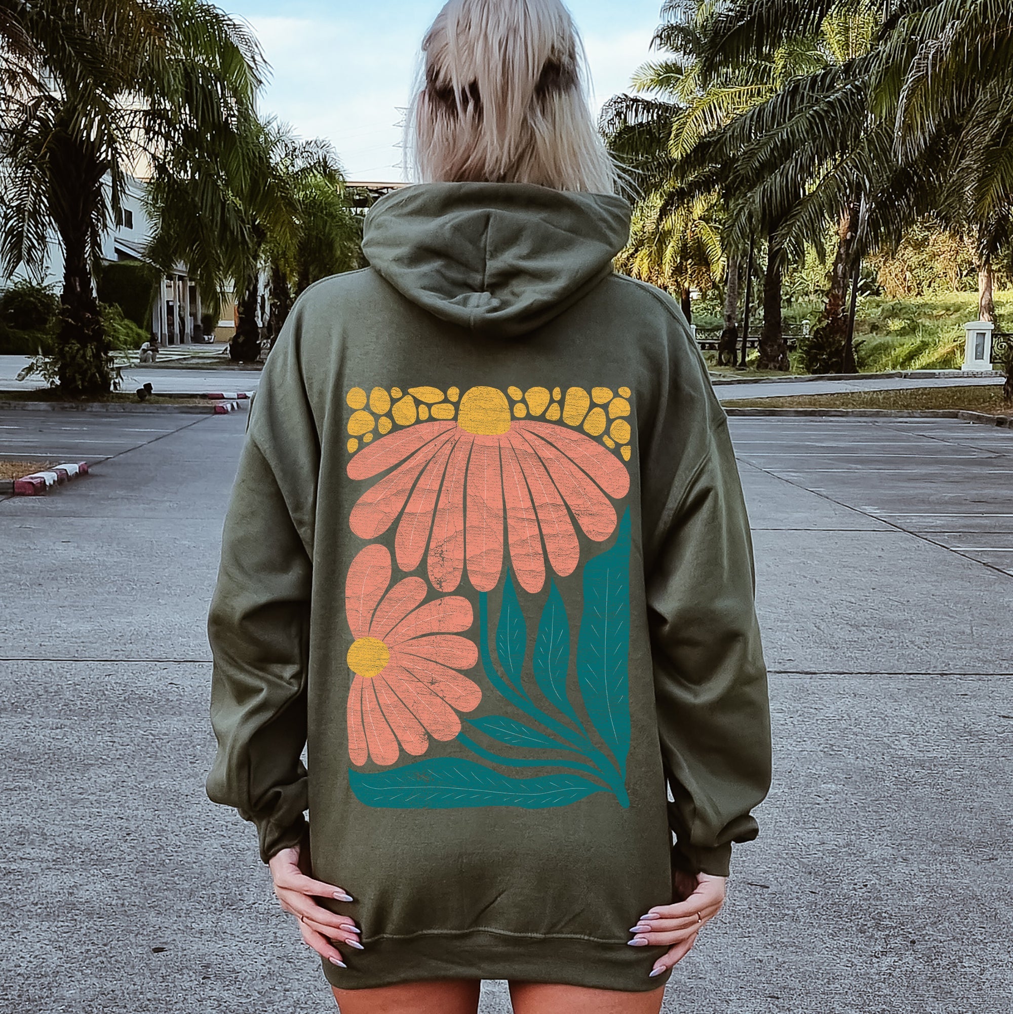Colorful Daisies Art Nouveau Floral Design Decorative Botanical Illustration Hoodie