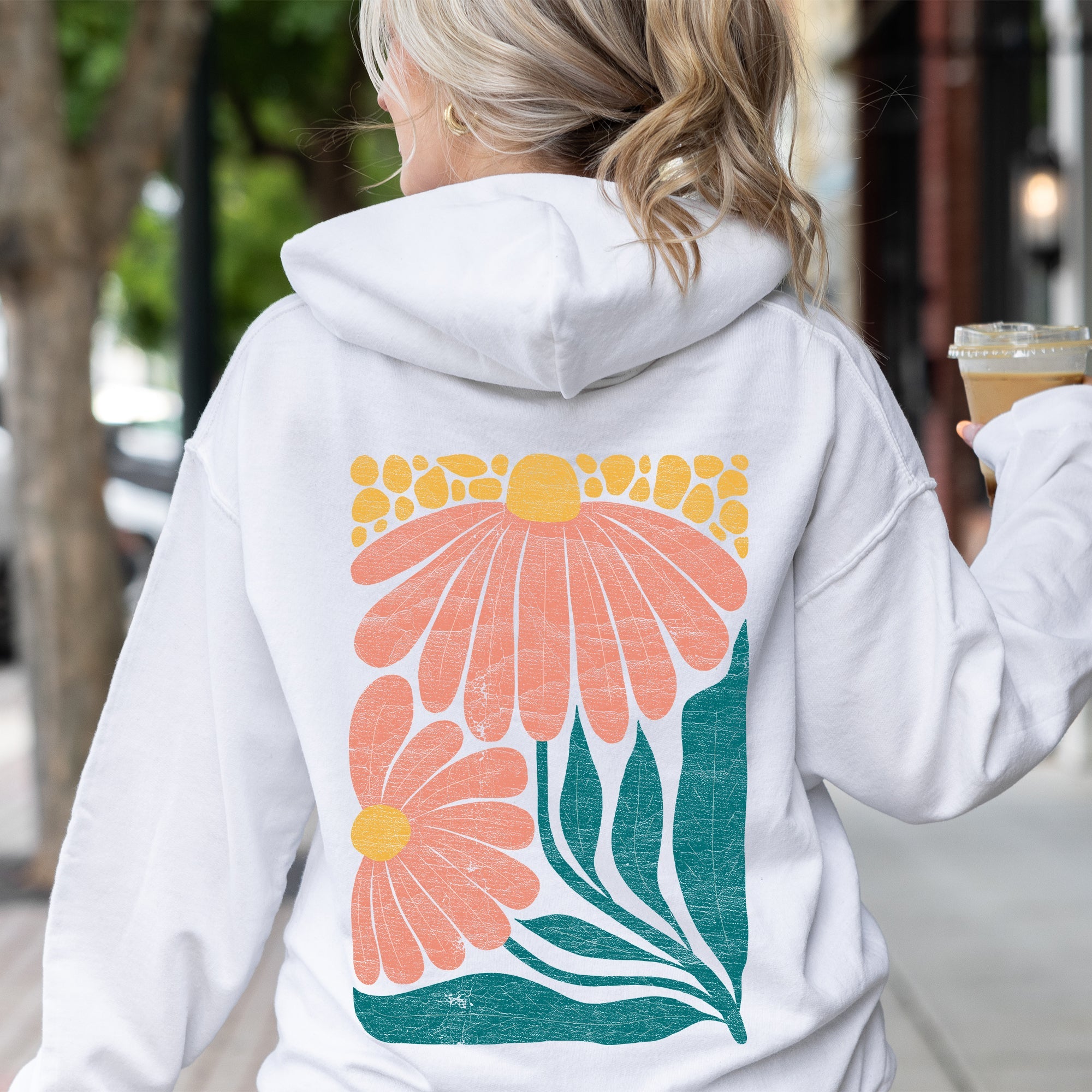 Colorful Daisies Art Nouveau Floral Design Decorative Botanical Illustration Hoodie