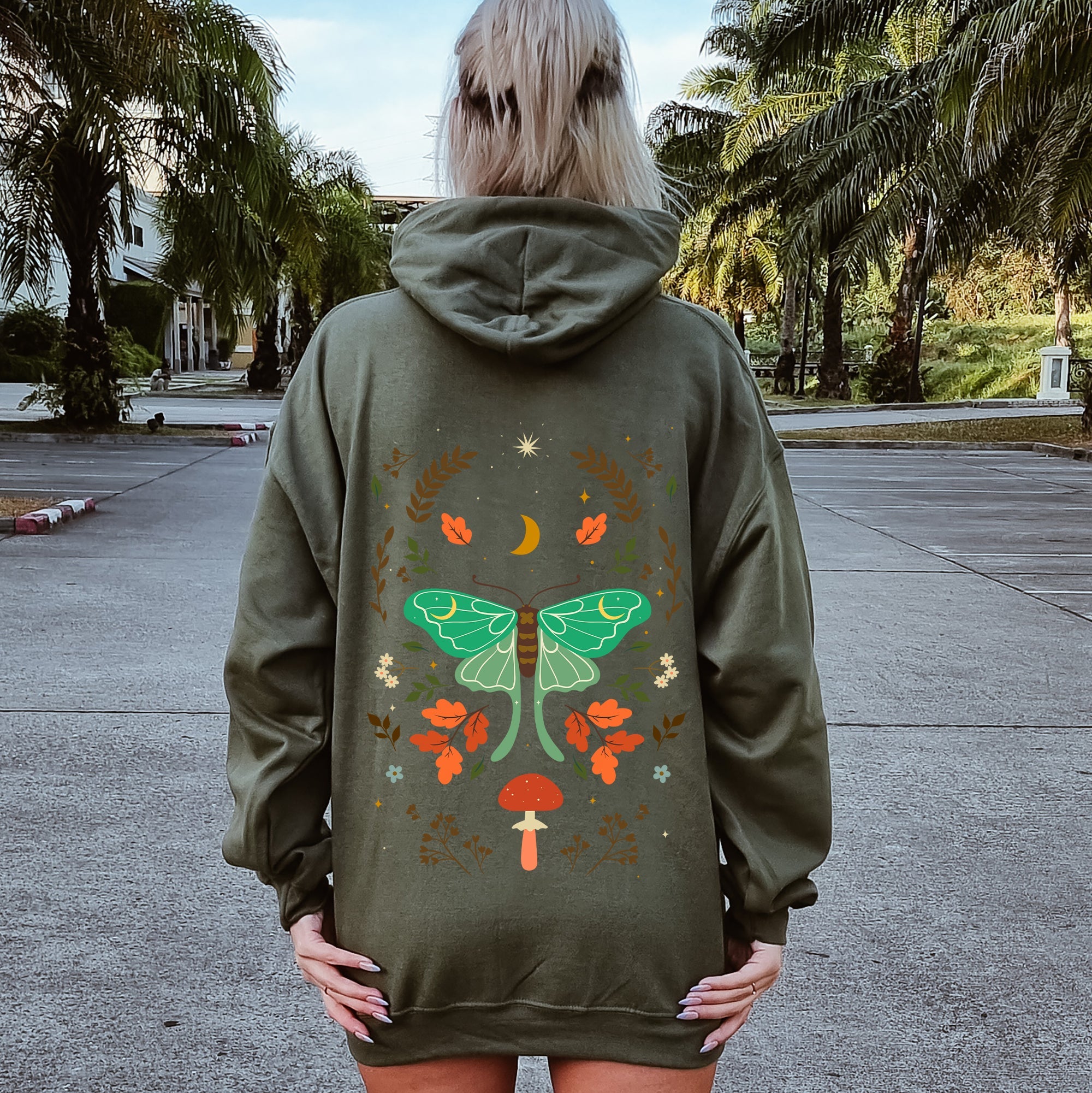 Mystical Moth And Moon, Enchanted Floral Night Sky Art Print Collection Edition Hoodie