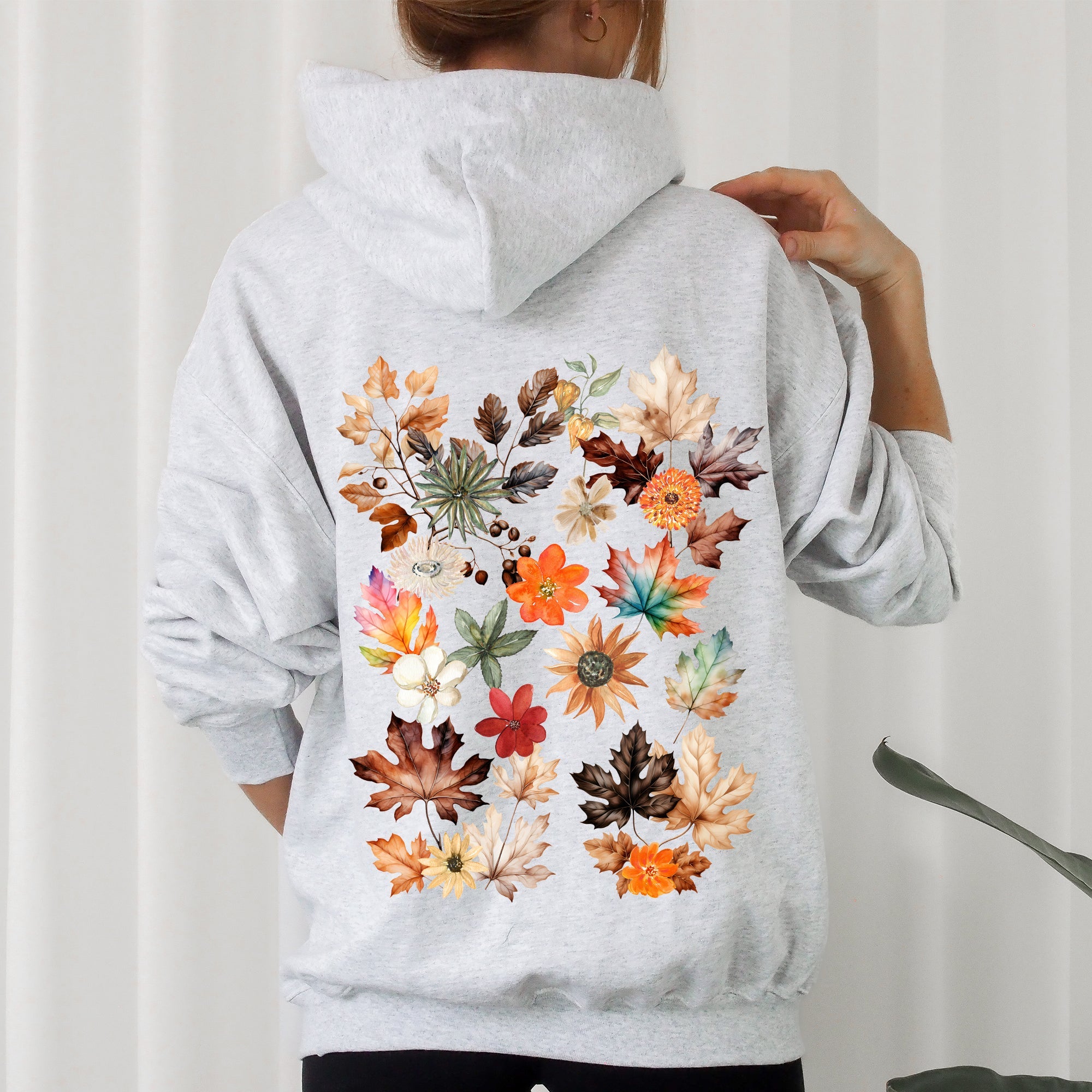 Lush Leaves Artistic Floral Print Graphic Hoodie With Soft Fleece Interior For Cozy Comfort