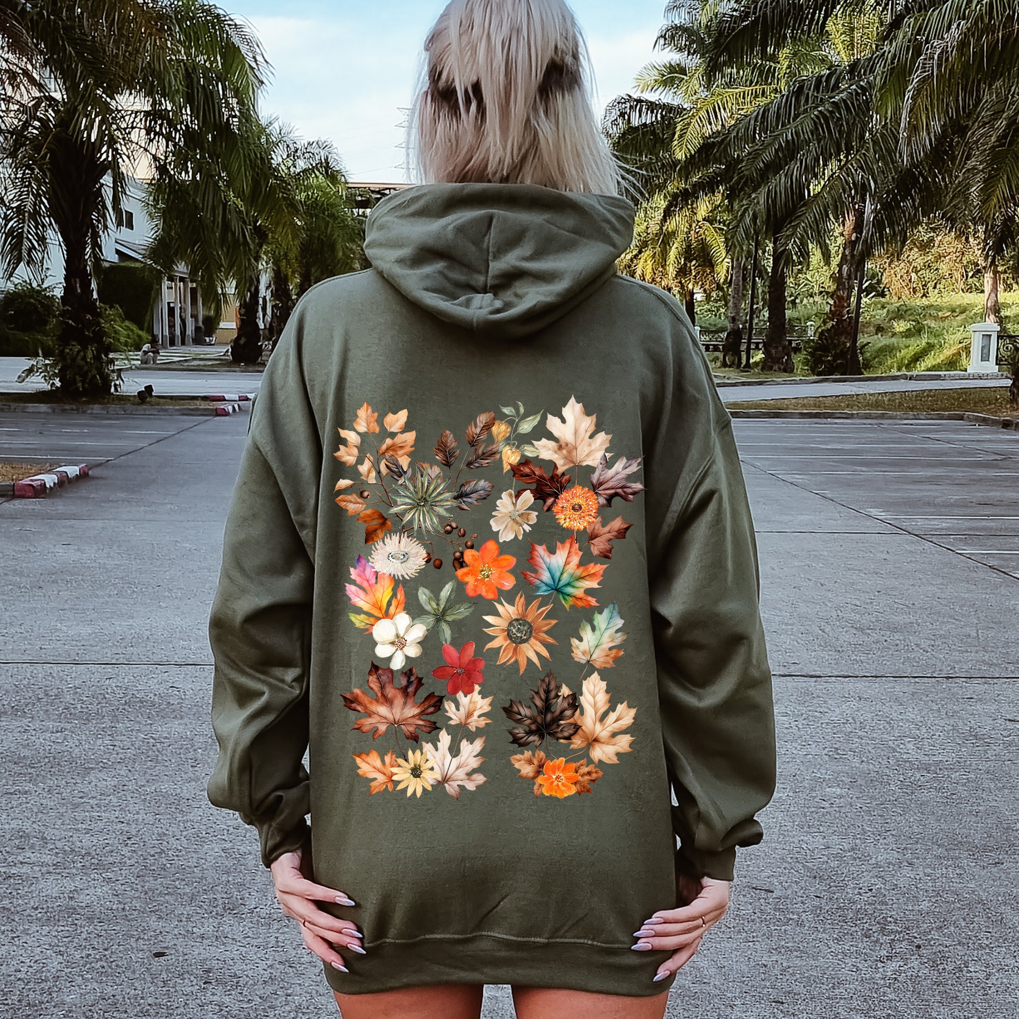 Lush Leaves Artistic Floral Print Graphic Hoodie With Soft Fleece Interior For Cozy Comfort