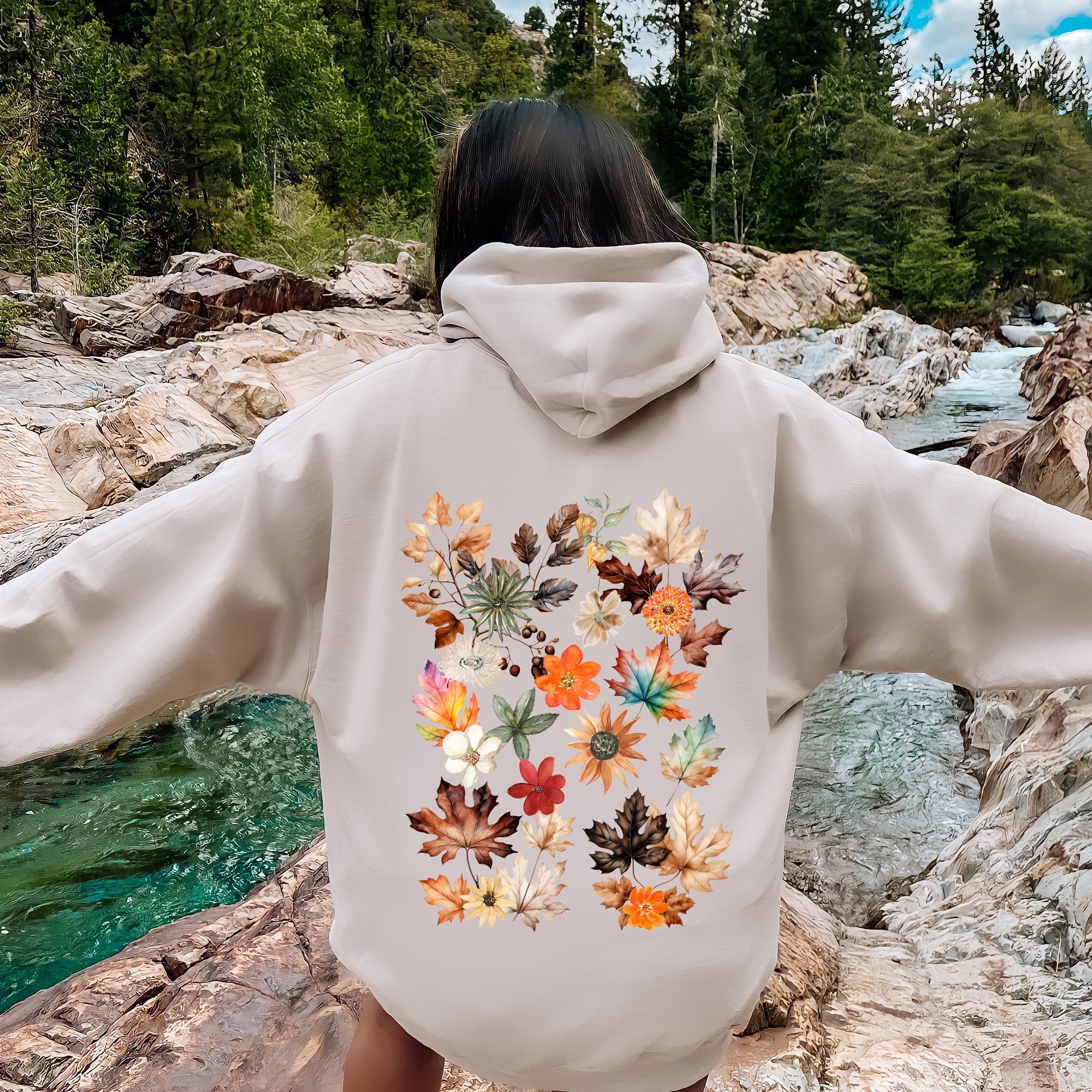 Lush Leaves Artistic Floral Print Graphic Hoodie With Soft Fleece Interior For Cozy Comfort