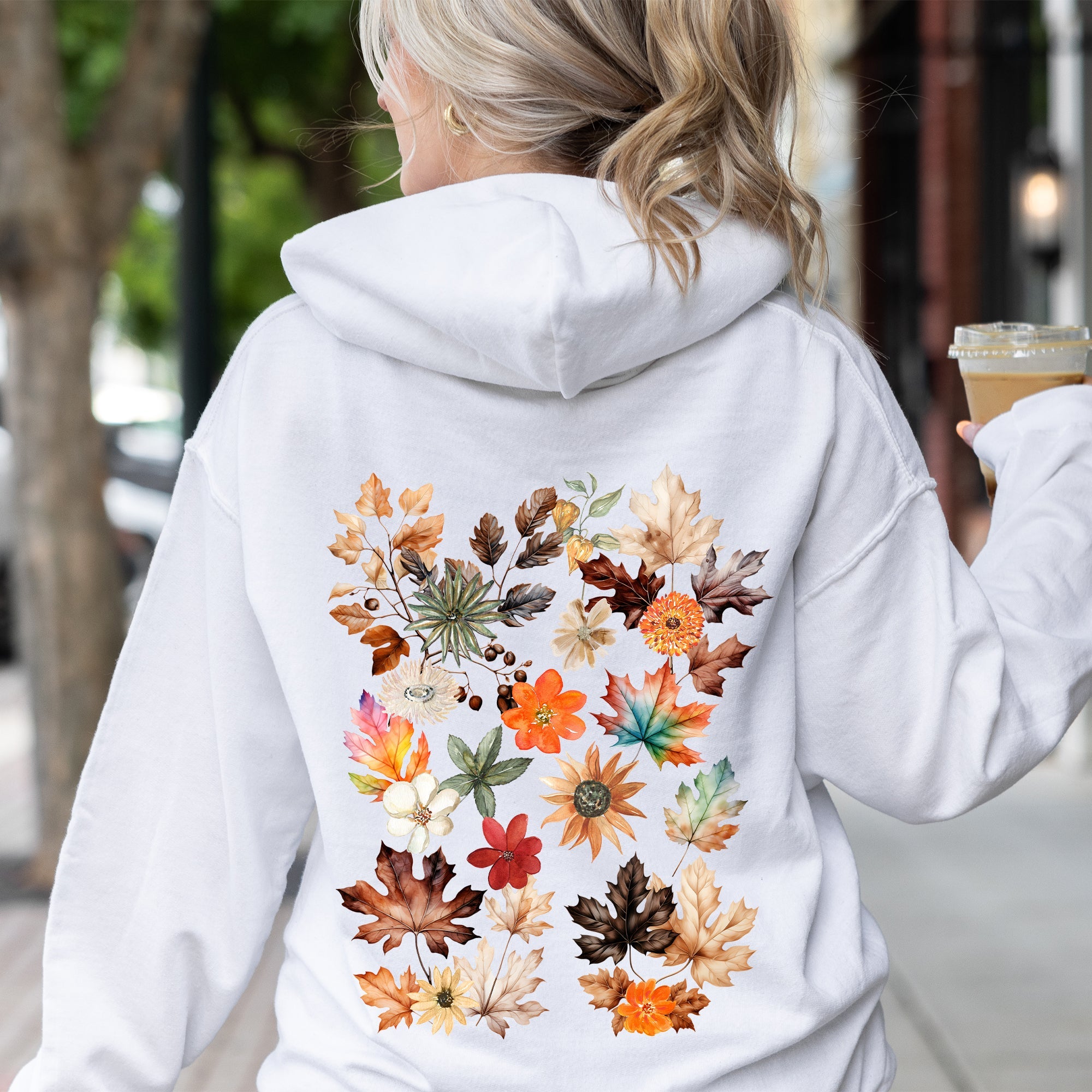 Lush Leaves Artistic Floral Print Graphic Hoodie With Soft Fleece Interior For Cozy Comfort