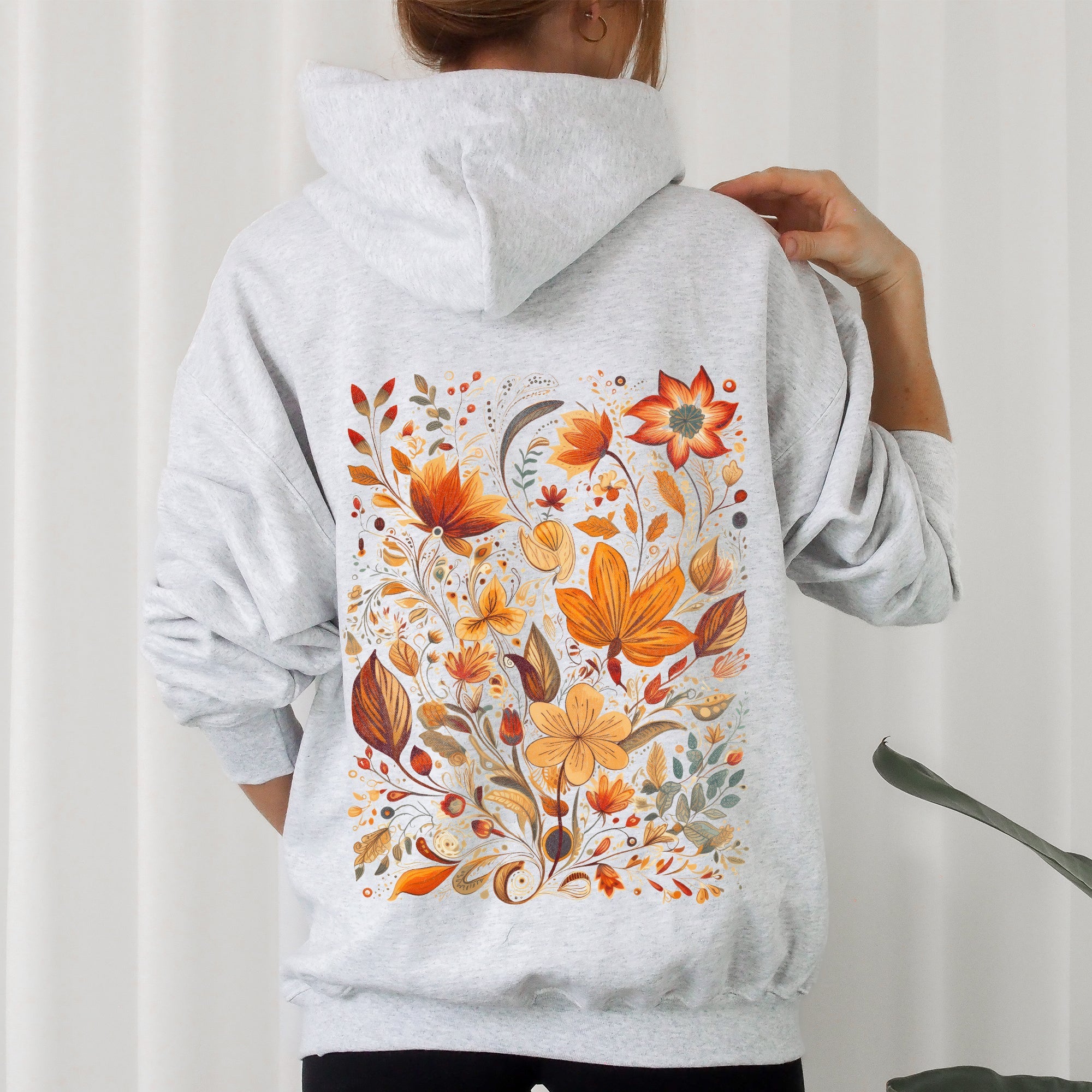 Boho Floral Pattern Natural Colors Flower Botanical Garden Motif Inspired By Vintage Botanical Artwork Graphic Hoodie