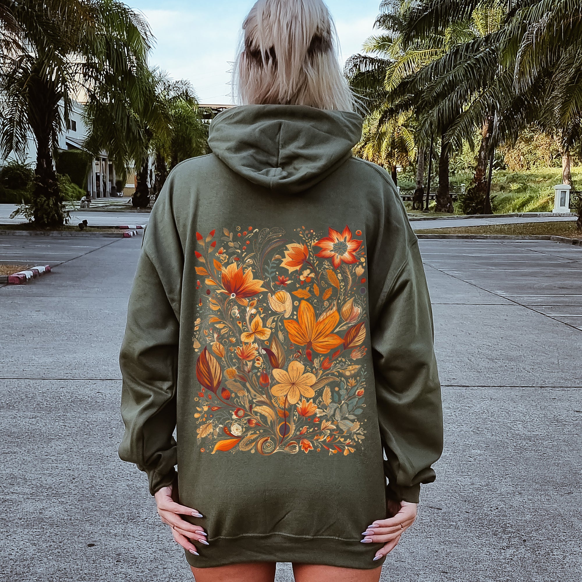 Boho Floral Pattern Natural Colors Flower Botanical Garden Motif Inspired By Vintage Botanical Artwork Graphic Hoodie