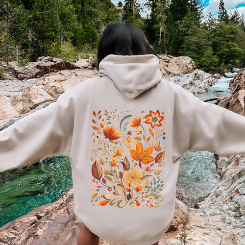 Boho Floral Pattern Natural Colors Flower Botanical Garden Motif Inspired By Vintage Botanical Artwork Graphic Hoodie