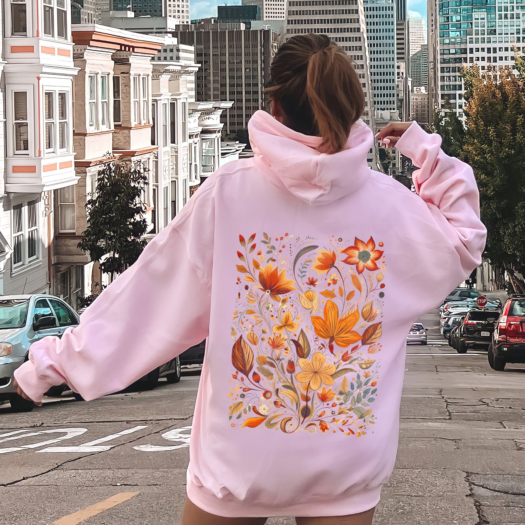 Boho Floral Pattern Natural Colors Flower Botanical Garden Motif Inspired By Vintage Botanical Artwork Graphic Hoodie