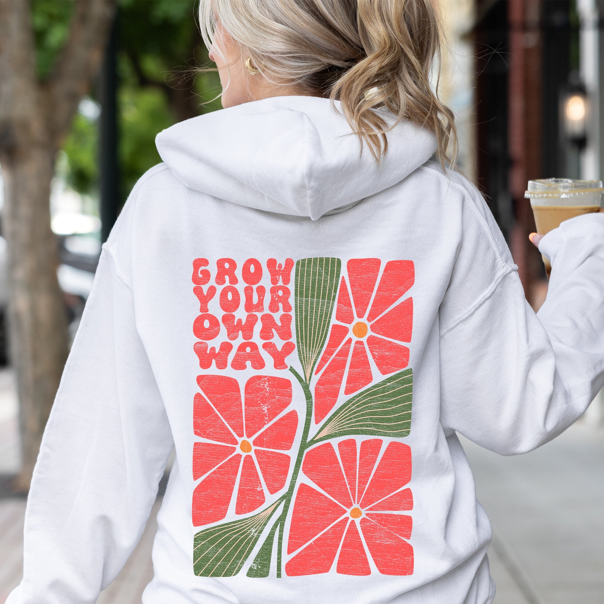 Grow Your Own Way, Retro Flowers Graphic Hoodie