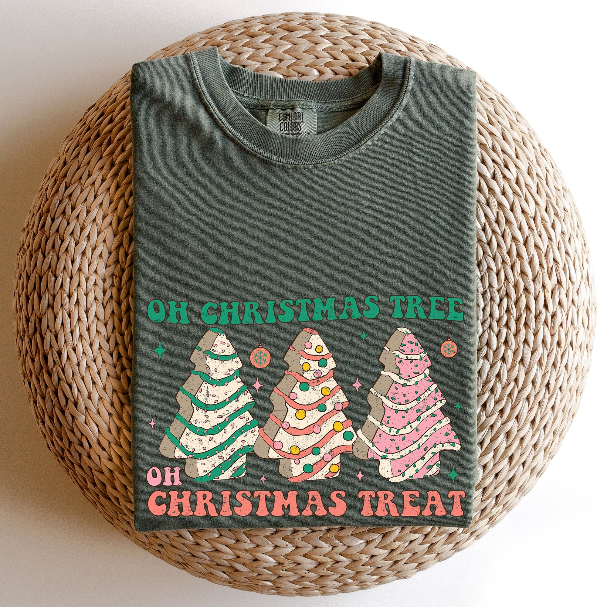Oh Christmas Tree Treat Snack Little Debbie Nostalgic Holiday Dessert Memory Lane Comfort Colors Tee