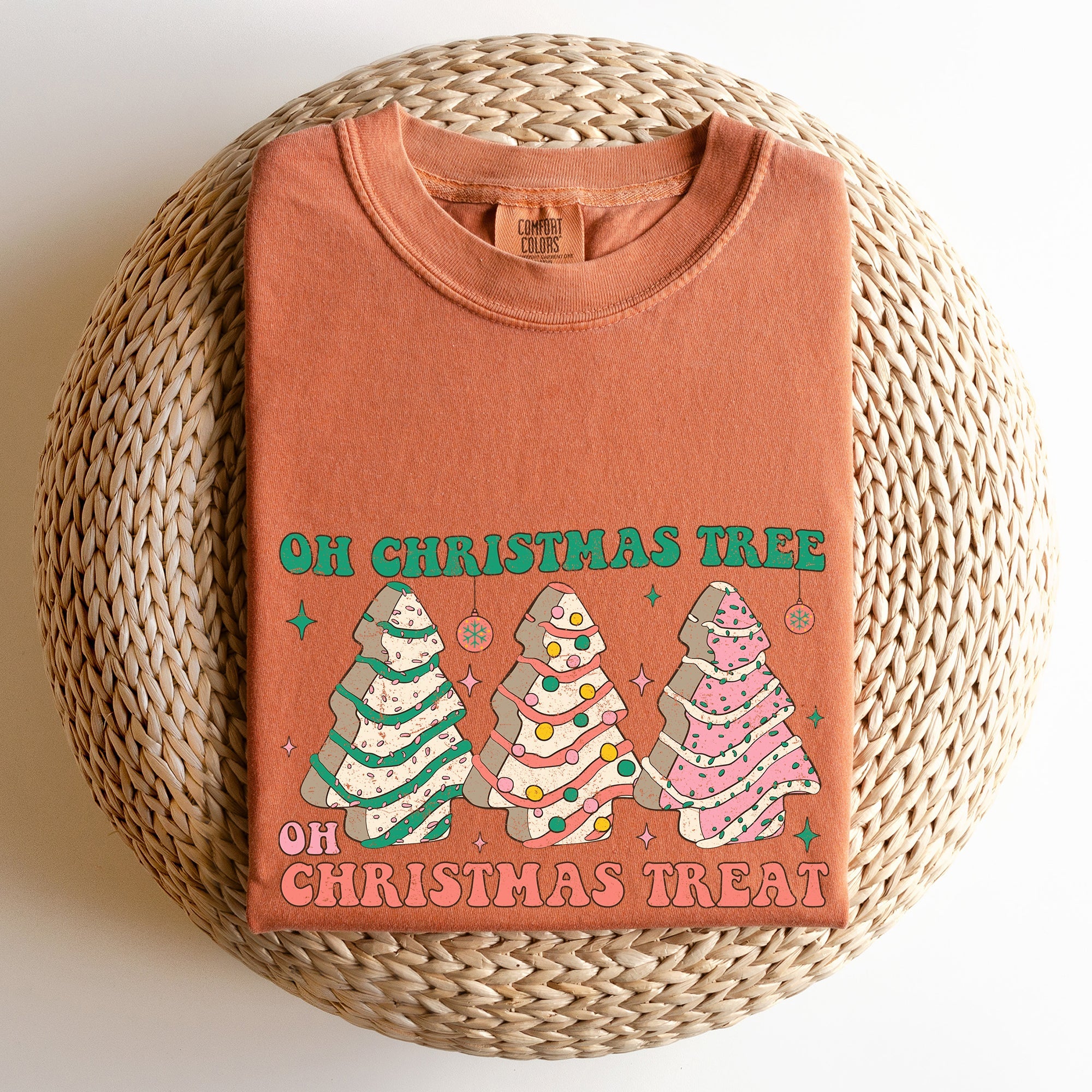 Oh Christmas Tree Treat Snack Little Debbie Nostalgic Holiday Dessert Memory Lane Comfort Colors Tee