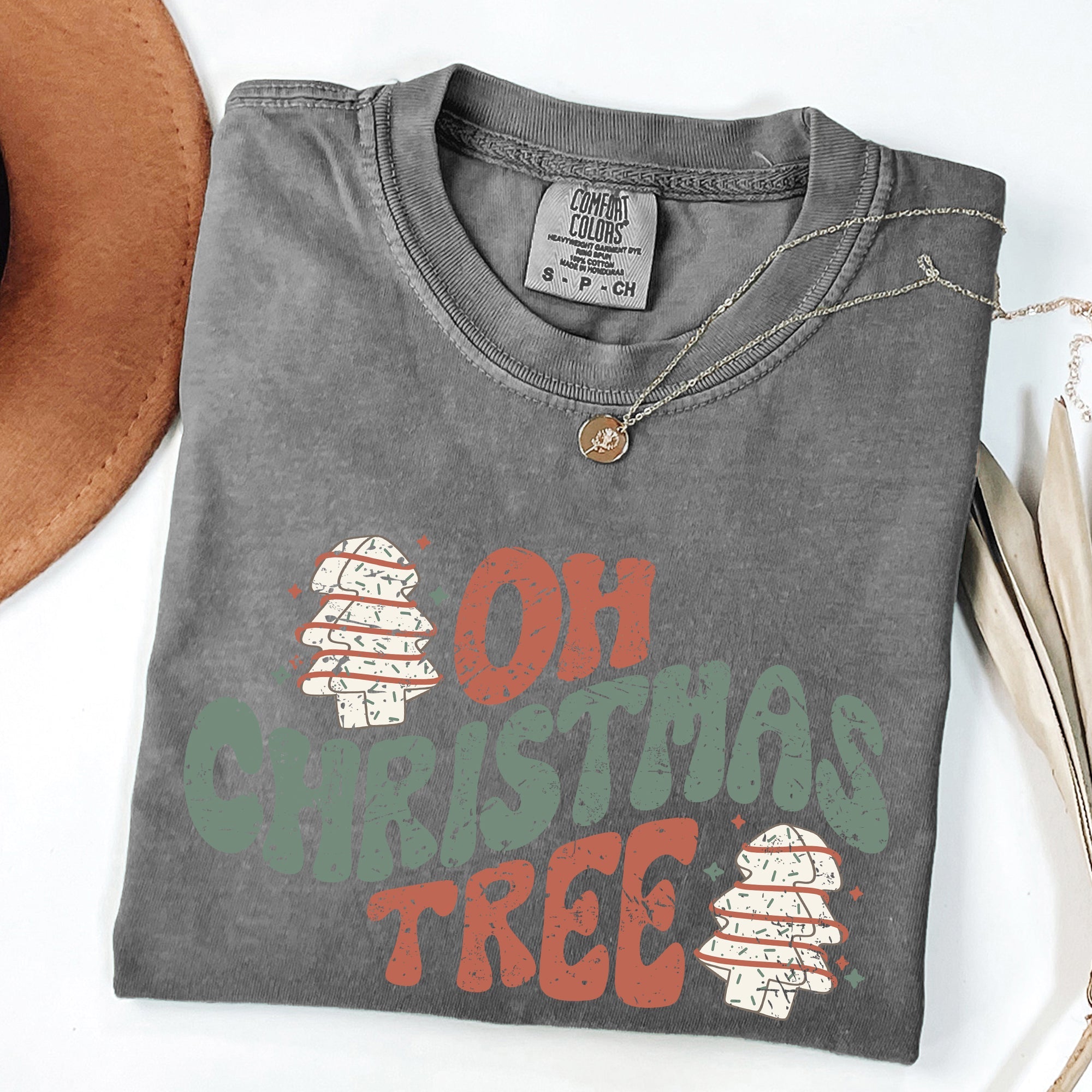 Oh Christmas Tree Cakes Snacks Winter Santa Xmas Cheerful Holiday Comfort Colors Tee