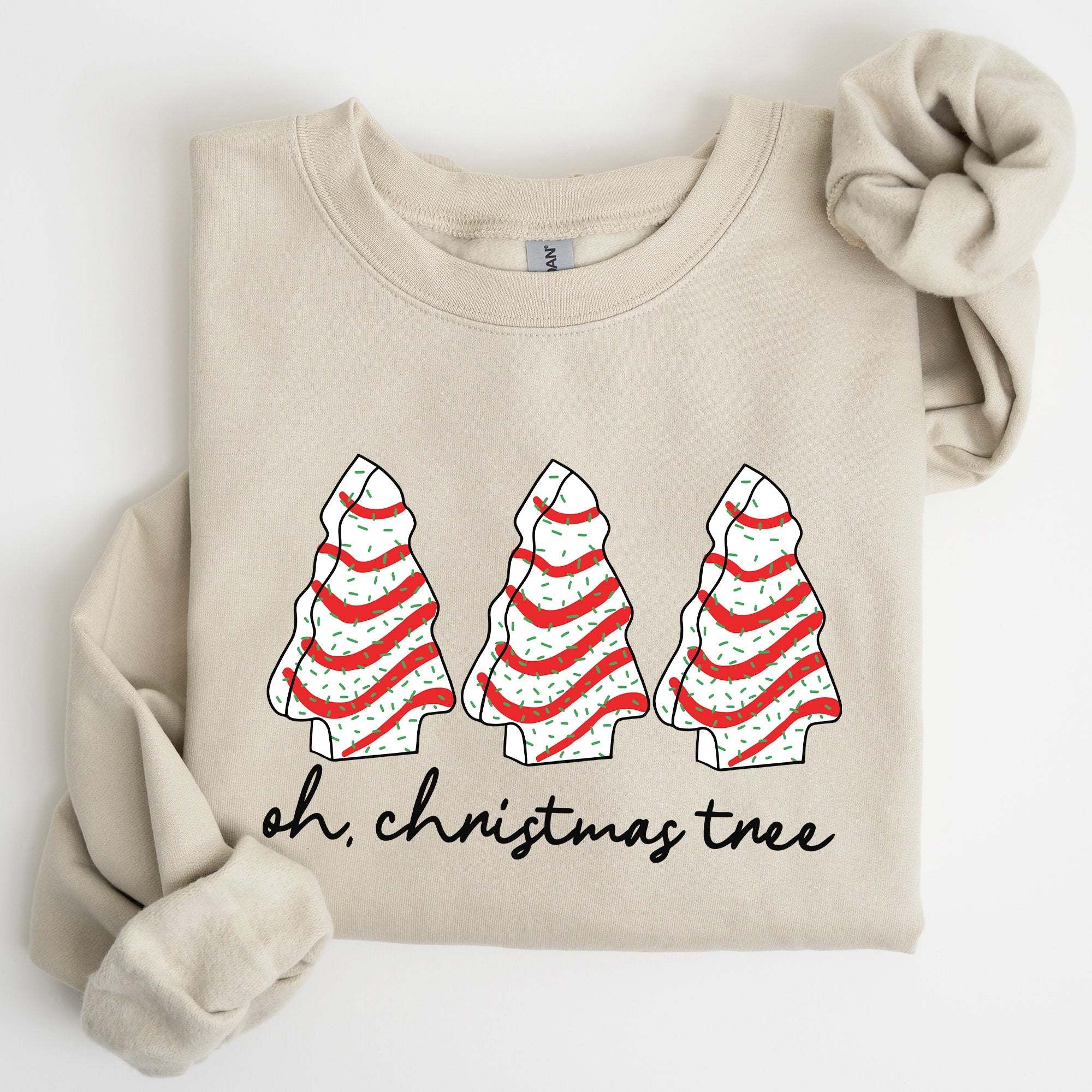 Oh Christmas Tree Cakes Winter Snacks Santa Snow Xmas Holiday Cheer Festive Sweatshirt