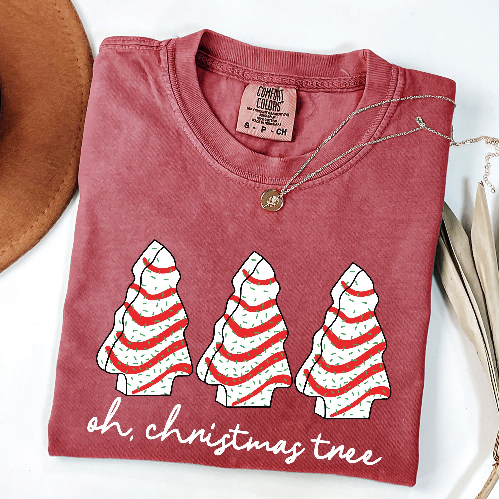 Oh Christmas Tree Cakes Winter Snacks Santa Snow Xmas Holiday Cheer Collection Comfort Colors Tee