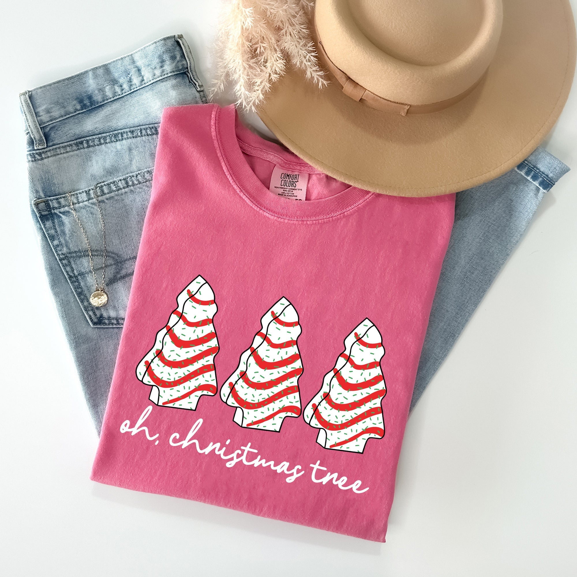Oh Christmas Tree Cakes Winter Snacks Santa Snow Xmas Holiday Cheer Collection Comfort Colors Tee