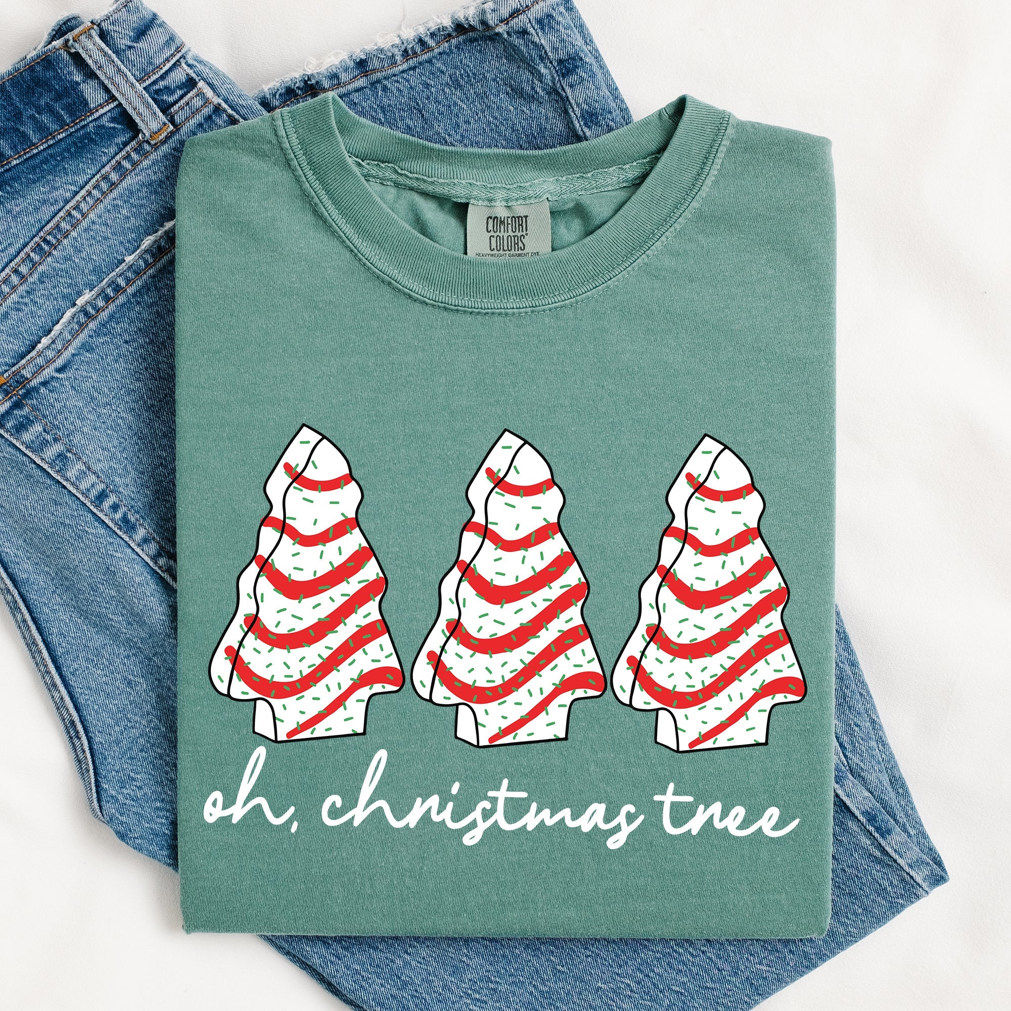 Oh Christmas Tree Cakes Winter Snacks Santa Snow Xmas Holiday Cheer Collection Comfort Colors Tee