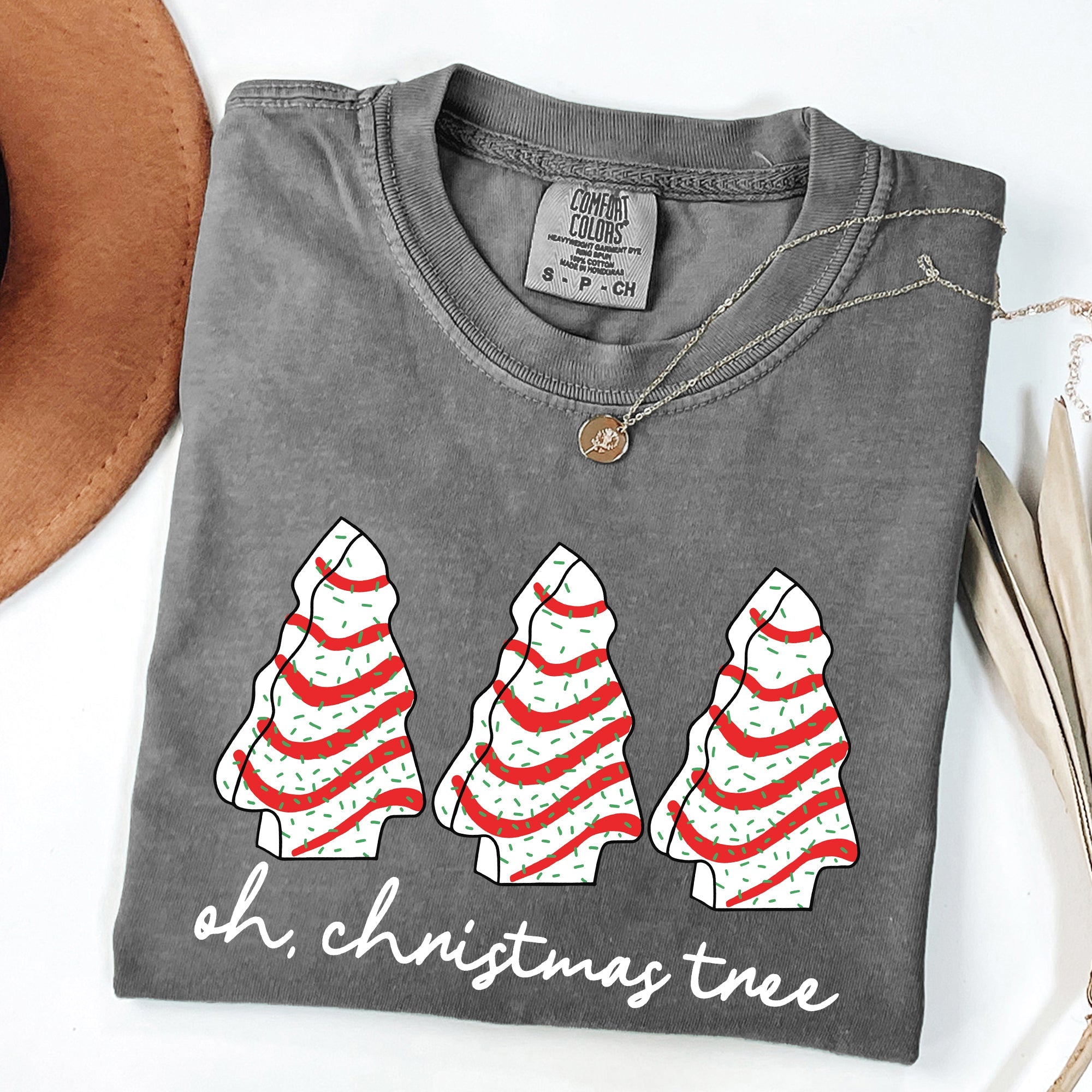 Oh Christmas Tree Cakes Winter Snacks Santa Snow Xmas Holiday Cheer Collection Comfort Colors Tee