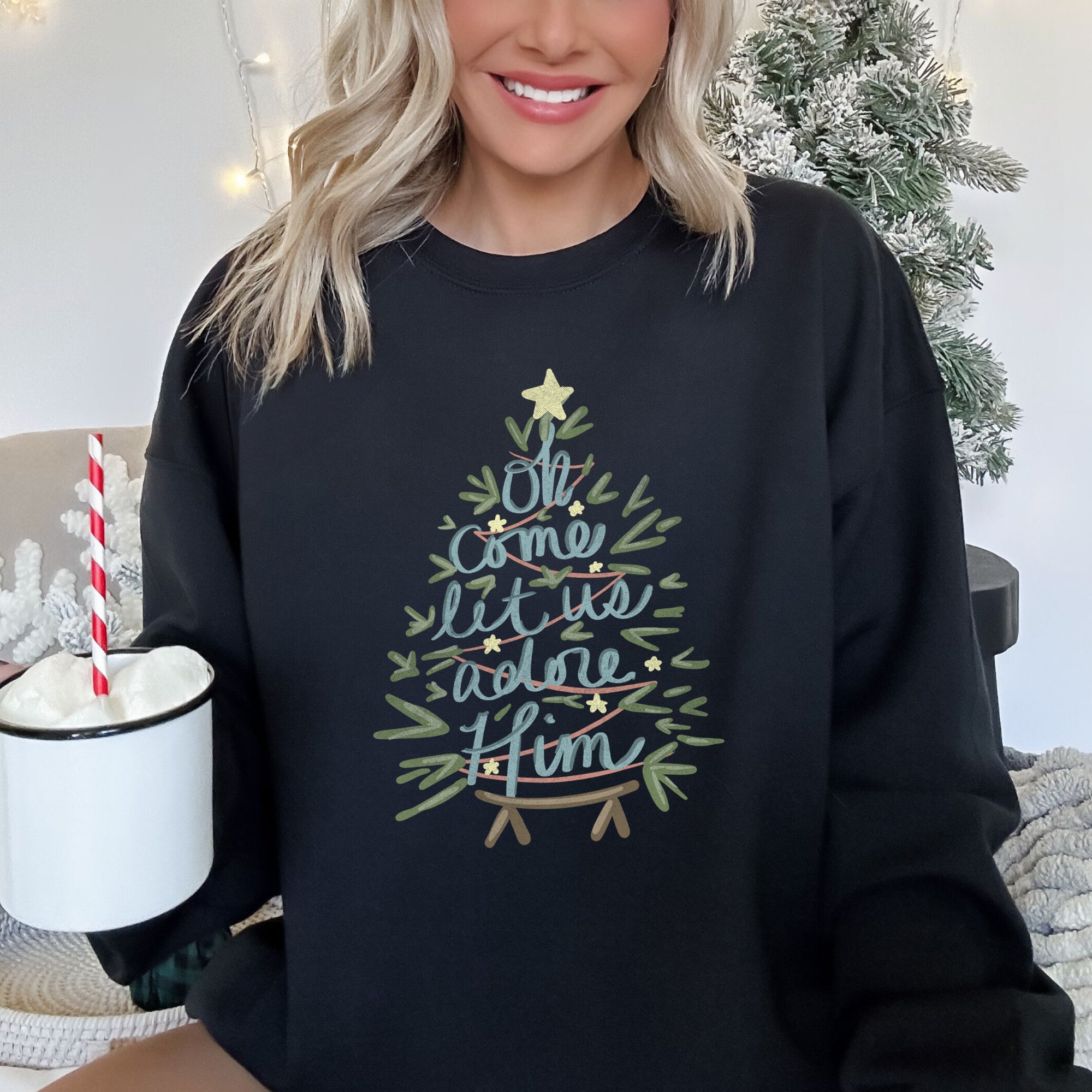 Oh Come Let Us Adore Him Christmas Carol Religious Hymn Christian Faith Sweatshirt