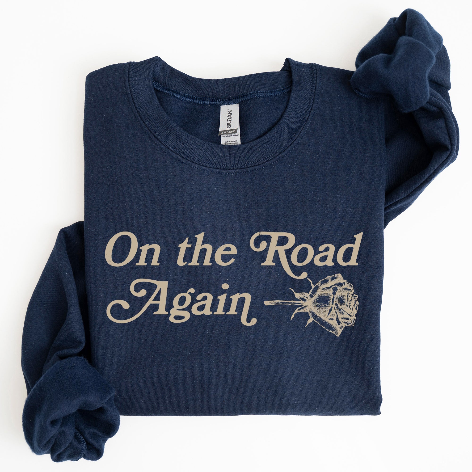 On The Road Again Roses Western Cowboy Willie Road Trip Theme Vintage Country Music Sweatshirt